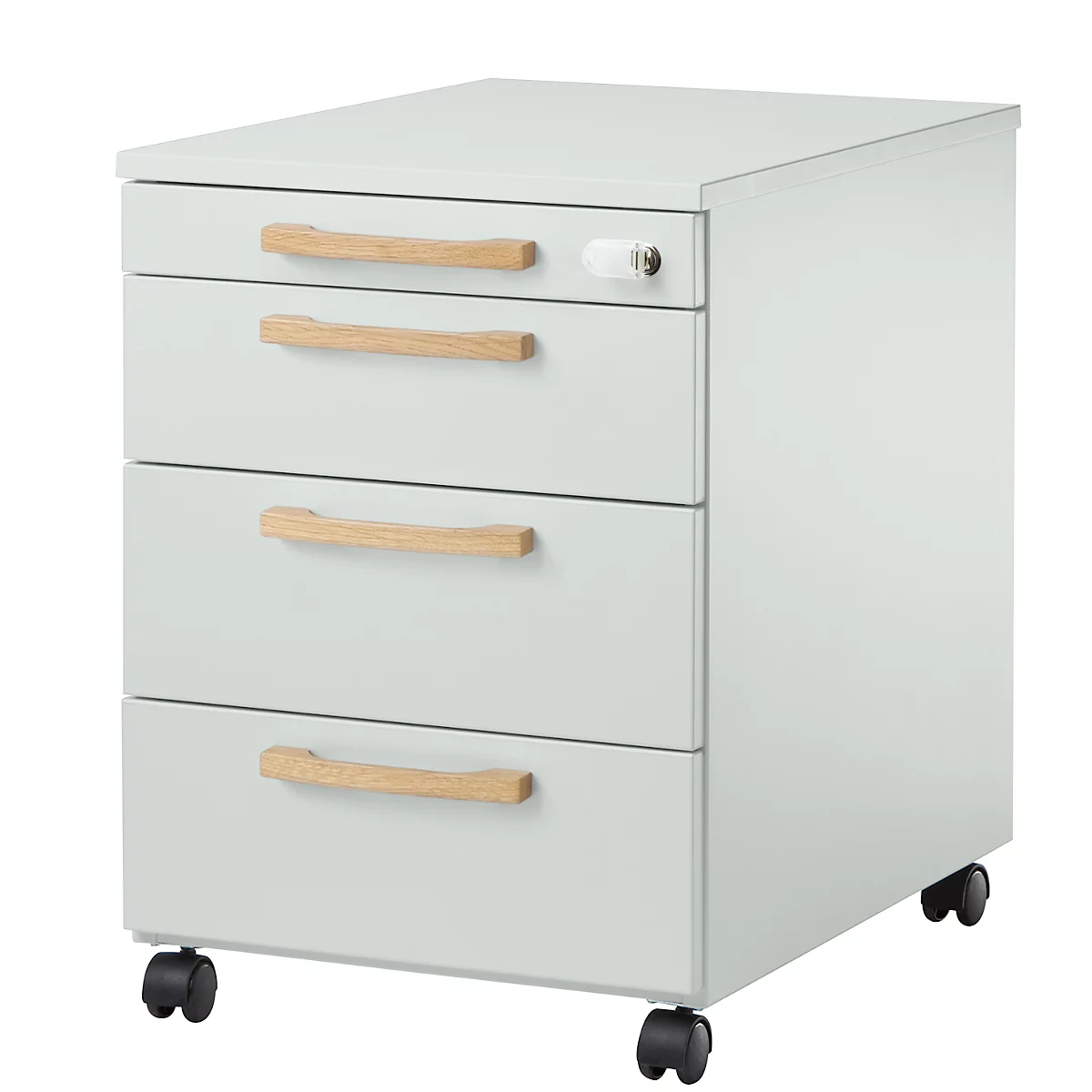 Schäfer Shop Select Caisson roulant Start Off Wood, 3 tiroirs, tiroir à ustensiles, L 432 x P 580 x H 595 mm, bois, gris clair 