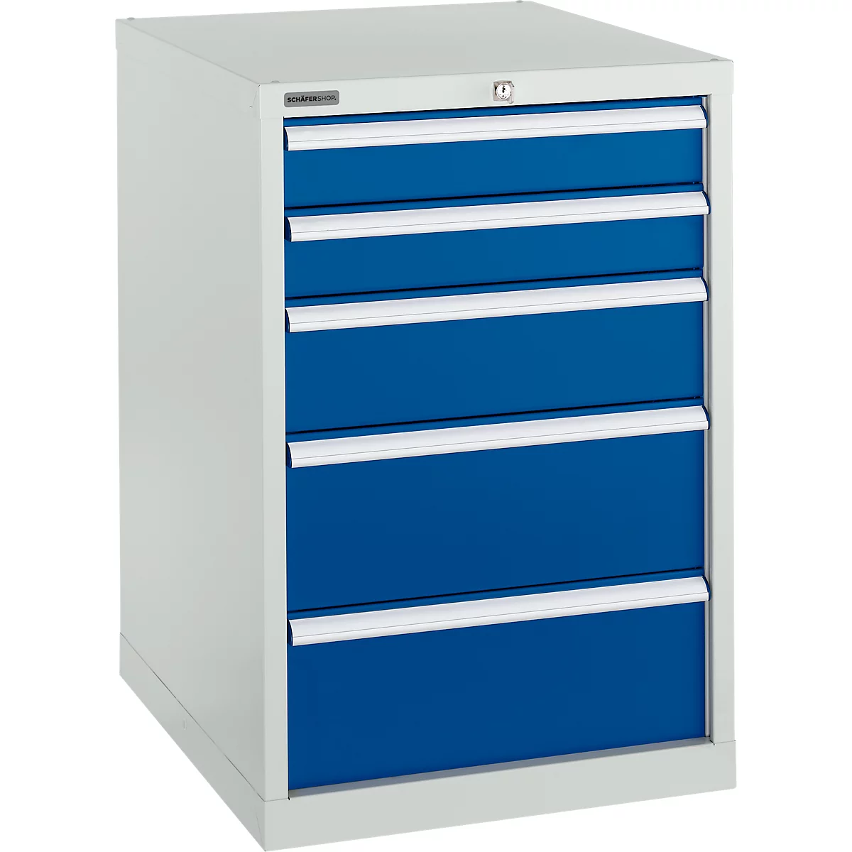 Schäfer Shop Select cajonera 27-36, 5 cajones, hasta 75 kg, ancho 564 x fondo 725 x alto 850 mm, azul genciana/gris claro