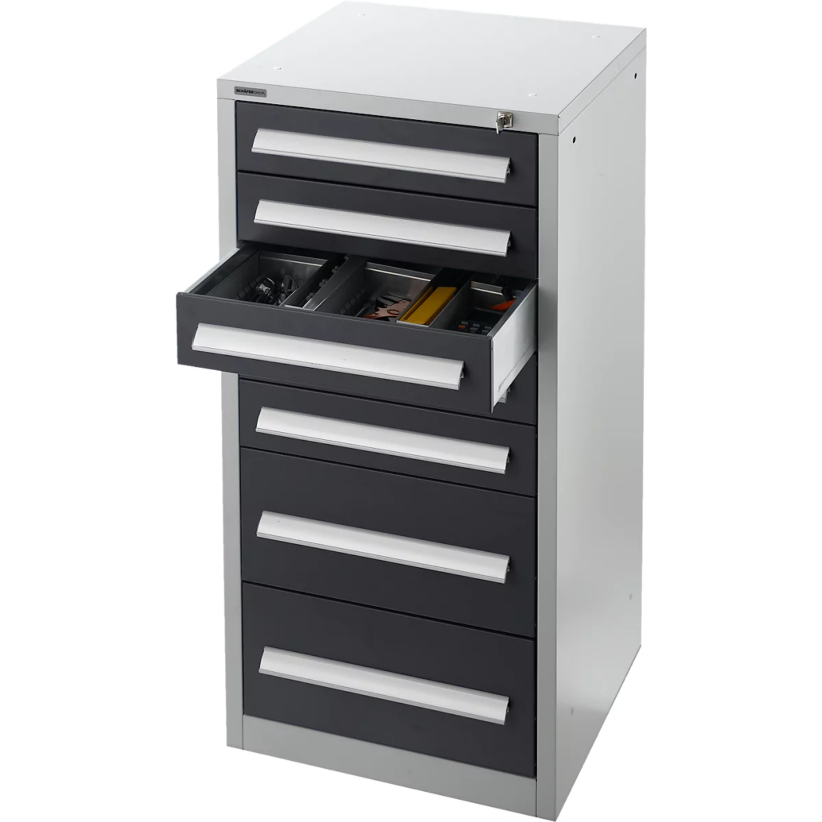 Schäfer Shop Select cajonera SF 70, 7 cajones, aluminio blanco RAL 9006 gris antracita RAL 7016