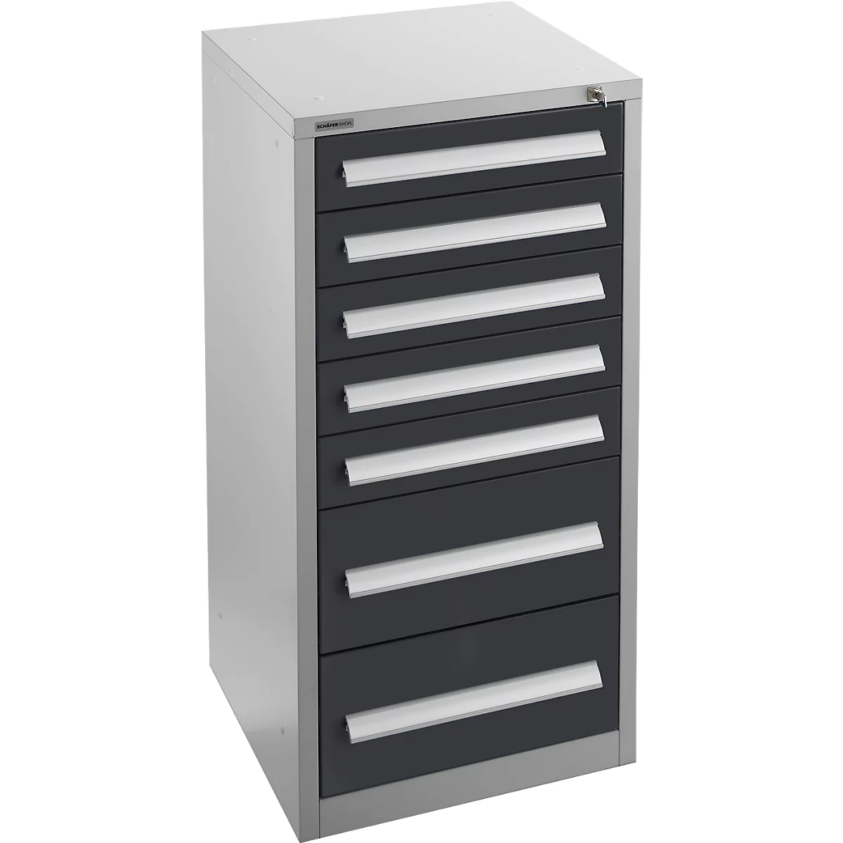 Schäfer Shop Select cajonera SF 70, 7 cajones, aluminio blanco RAL 9006 gris antracita RAL 7016