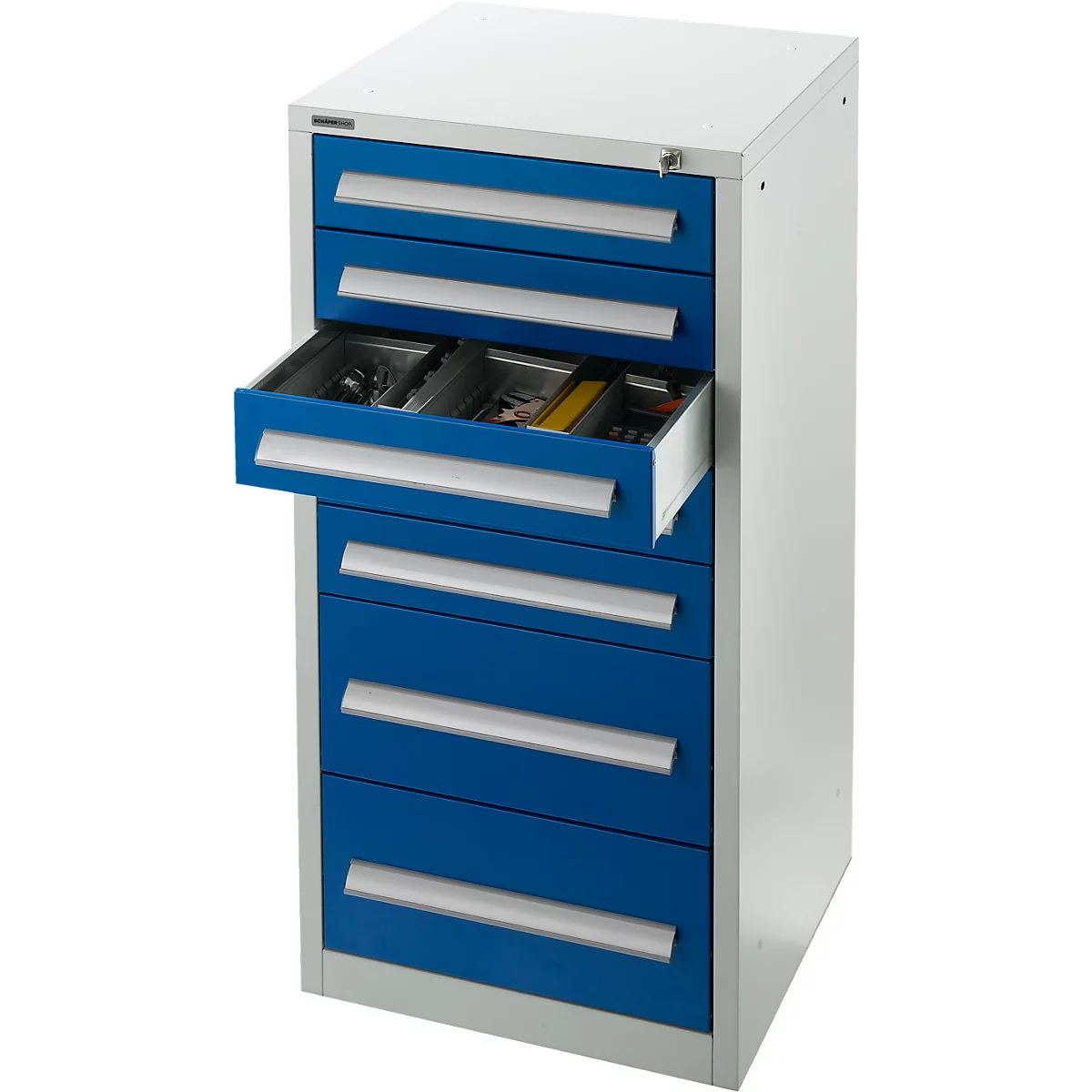 Schäfer Shop Select cajonera SF 70, 7 cajones, gris claro RAL 7035 azul genciana RAL 5010