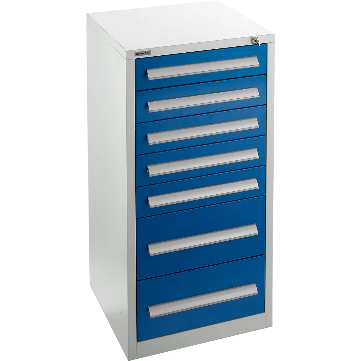 Schäfer Shop Select cajonera SF 70, 7 cajones, gris claro RAL 7035 azul genciana RAL 5010