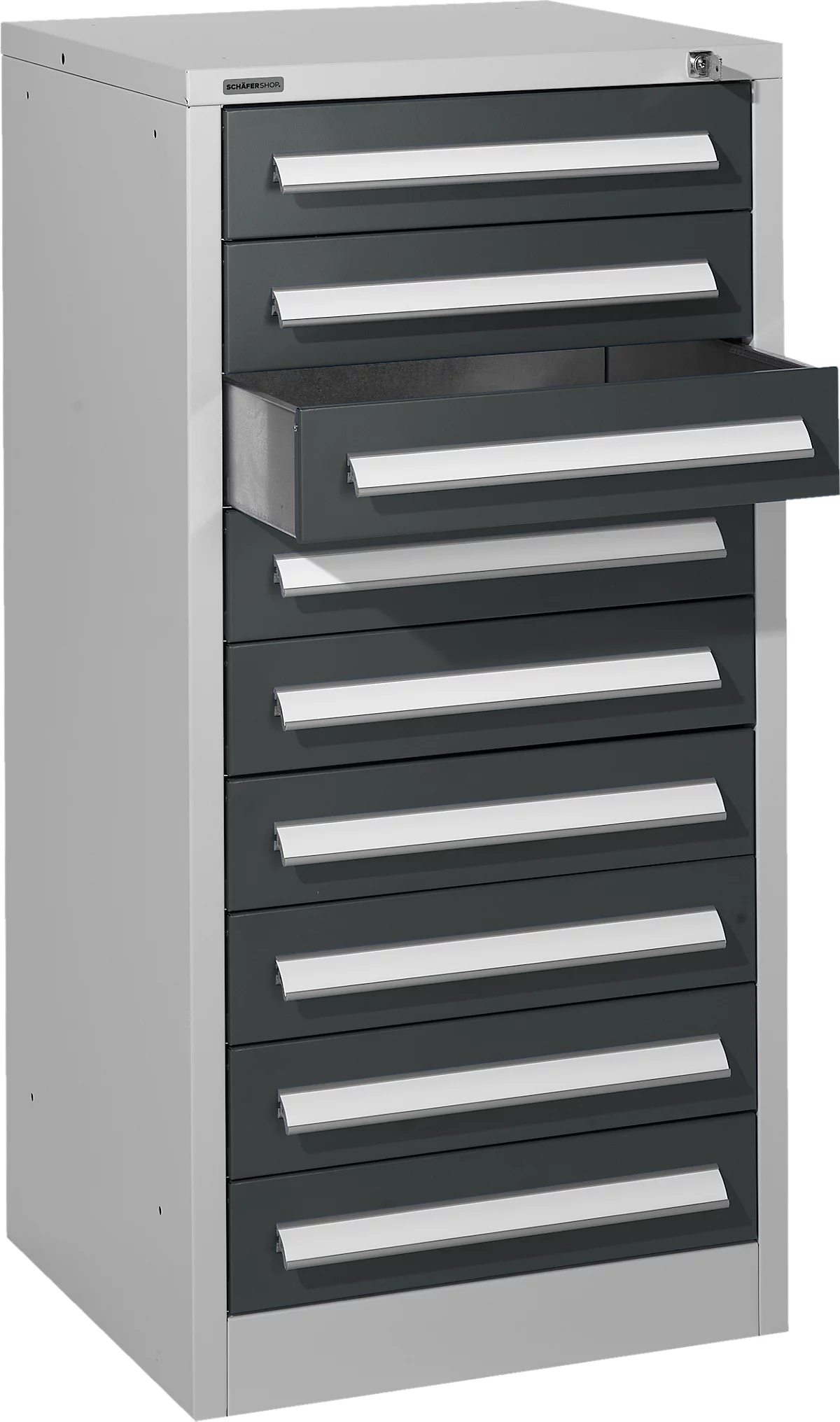 Schäfer Shop Select cajonera SF 90, 9 cajones, aluminio blanco RAL 9006 gris antracita RAL 7016