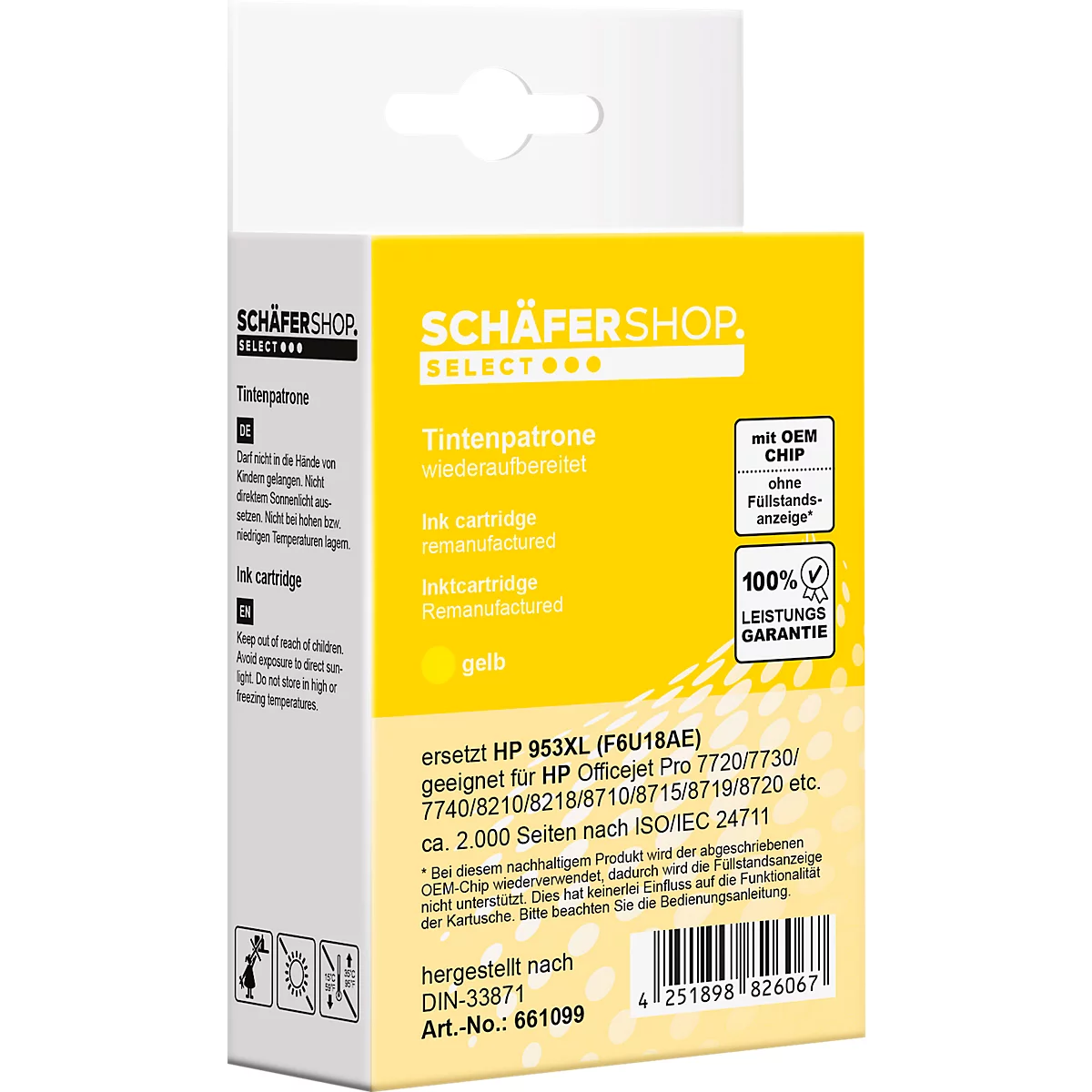 Schäfer Shop Select Cartouche d'encre, remplace HP-953XL (F6U18AE), jusqu'à 2000 pages, pack individuel, jaune