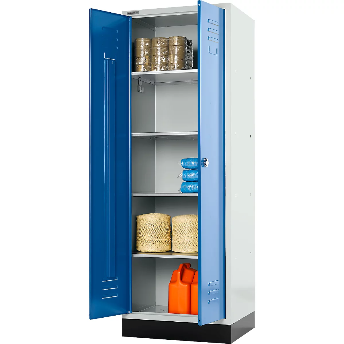Schäfer Shop Select Casier à fournitures, 1800 x 630 x 500 mm, serrure à came batteuse, gris clair/bleu gentiane