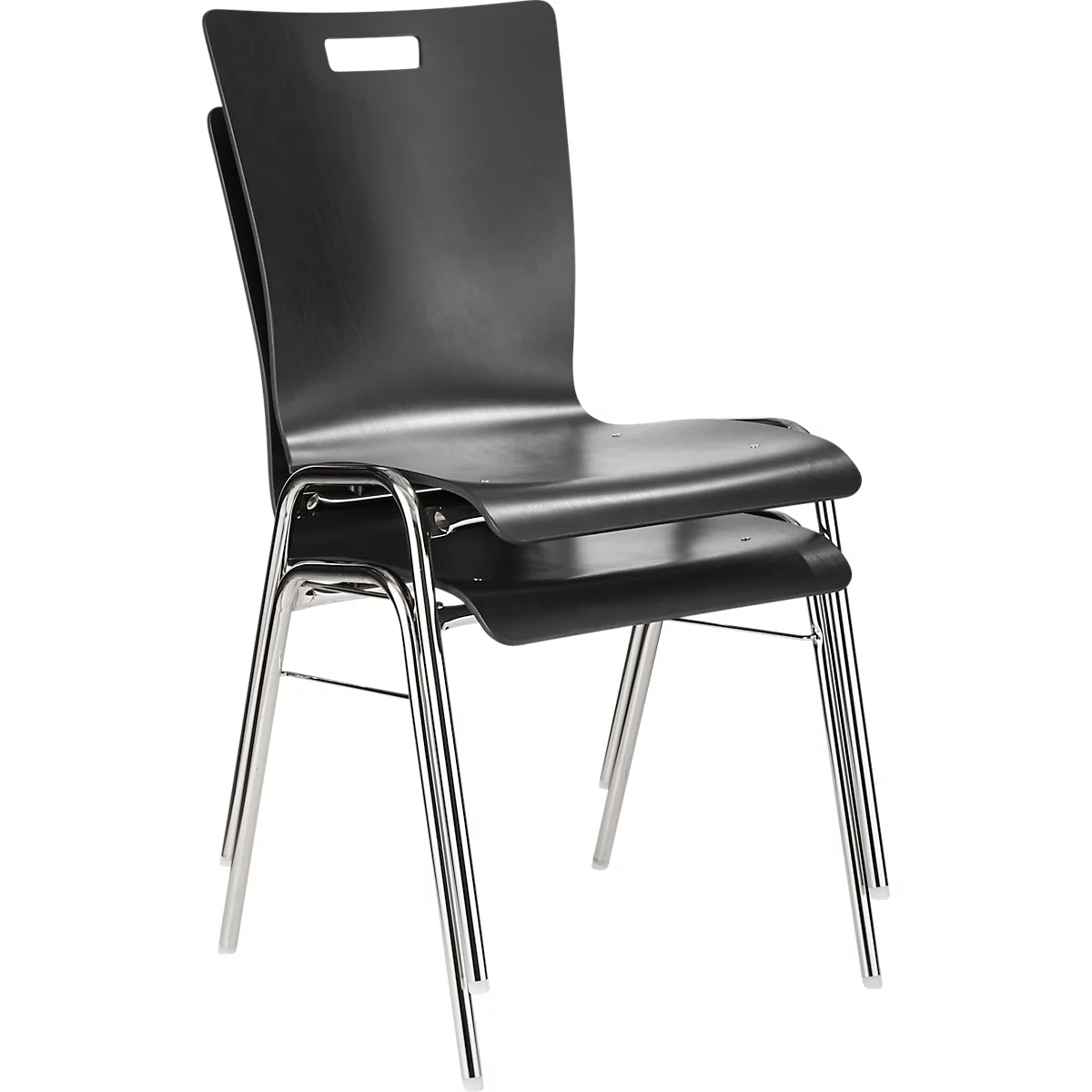 Schäfer Shop Select Chaise empilable gris noir, empilable jusqu'à 10 pièces, résistante aux désinfectants, sans rembourrage en tissu, L 430 x P 410 x H 450 mm, bois &amp; acier