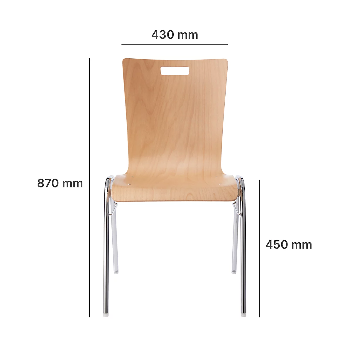 Schäfer Shop Select Chaise empilable nature, empilable jusqu'à 10 pièces, résistante aux désinfectants, sans rembourrage en tissu, L 430 x P 410 x H 450 mm, bois &amp; acier