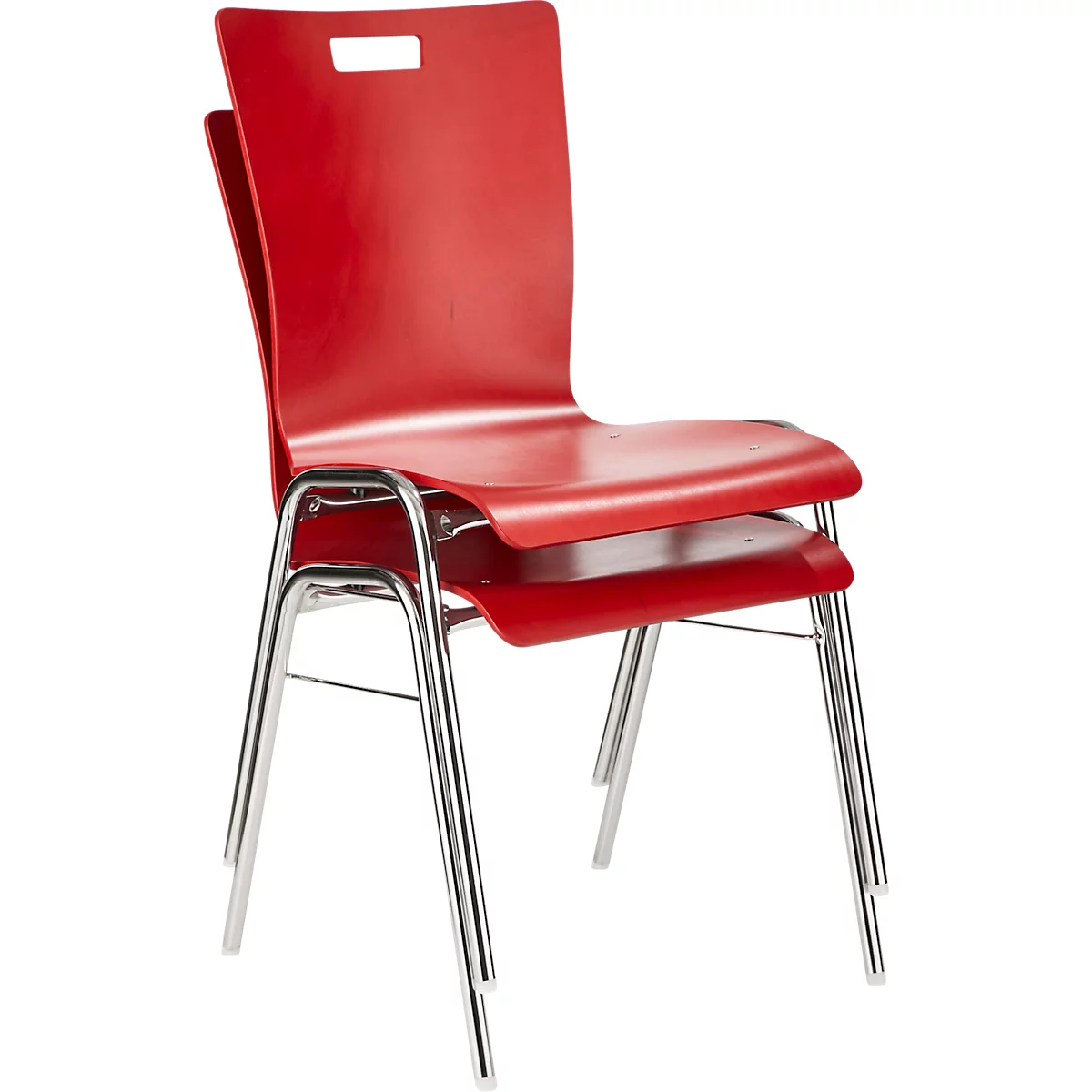 Schäfer Shop Select Chaise empilable rouge, empilable jusqu'à 10 pièces, résistante aux désinfectants, sans rembourrage en tissu, L 430 x P 410 x H 450 mm, bois &amp; acier