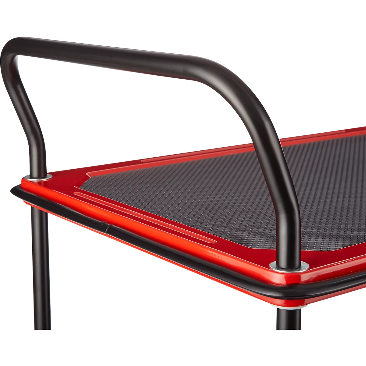 Schäfer Shop Select Chariot à plateaux 220SB, 2 plateaux, acier peint époxy, roues PUR, L 615 x P 880/965 x H 1000 mm, jusqu'à 370 kg, noir/rouge