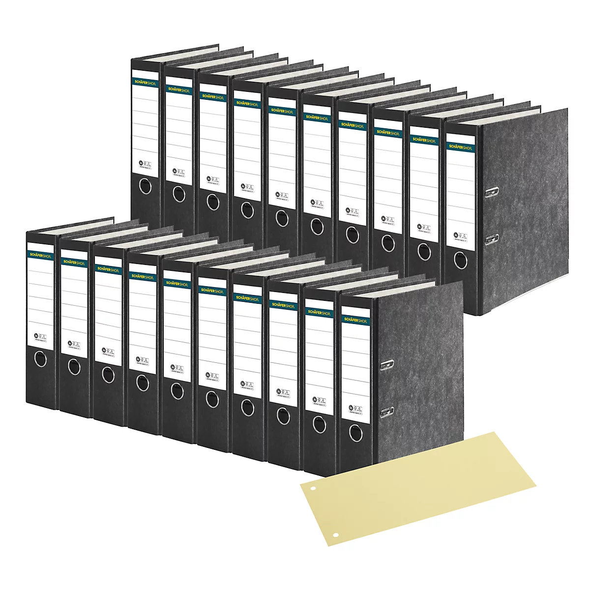 Schäfer Shop Select Classeurs à levier , format A4, 80 mm, 20 pièces, noir + bandes intercalaires GRATUITES, jaune, 100 pièces