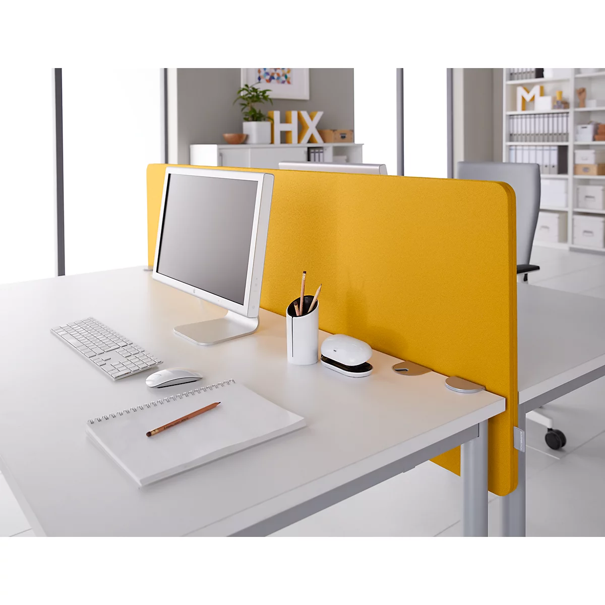 Schäfer Shop Select Cloison de table, épaisseur du matériau 30 mm, L 1400 x H 387 mm, 100 % polyester recyclé post-consommation, jaune