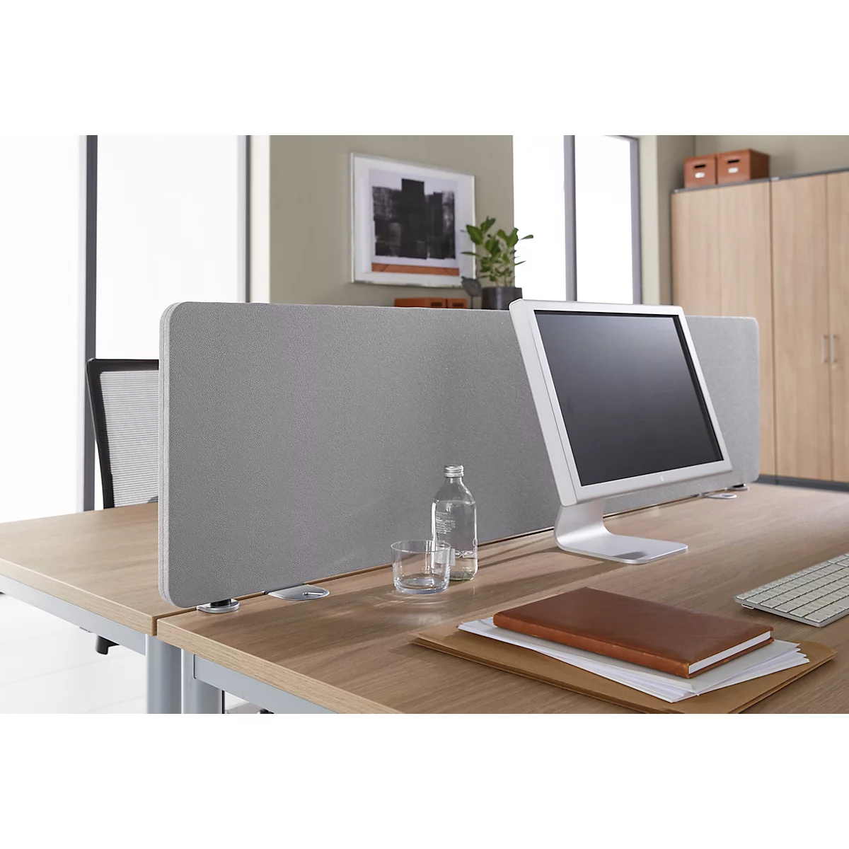 Schäfer Shop Select Cloison de table, épaisseur du matériau 30 mm, L 800 x H 387 mm, 100 % polyester recyclé post-consommation, gris clair