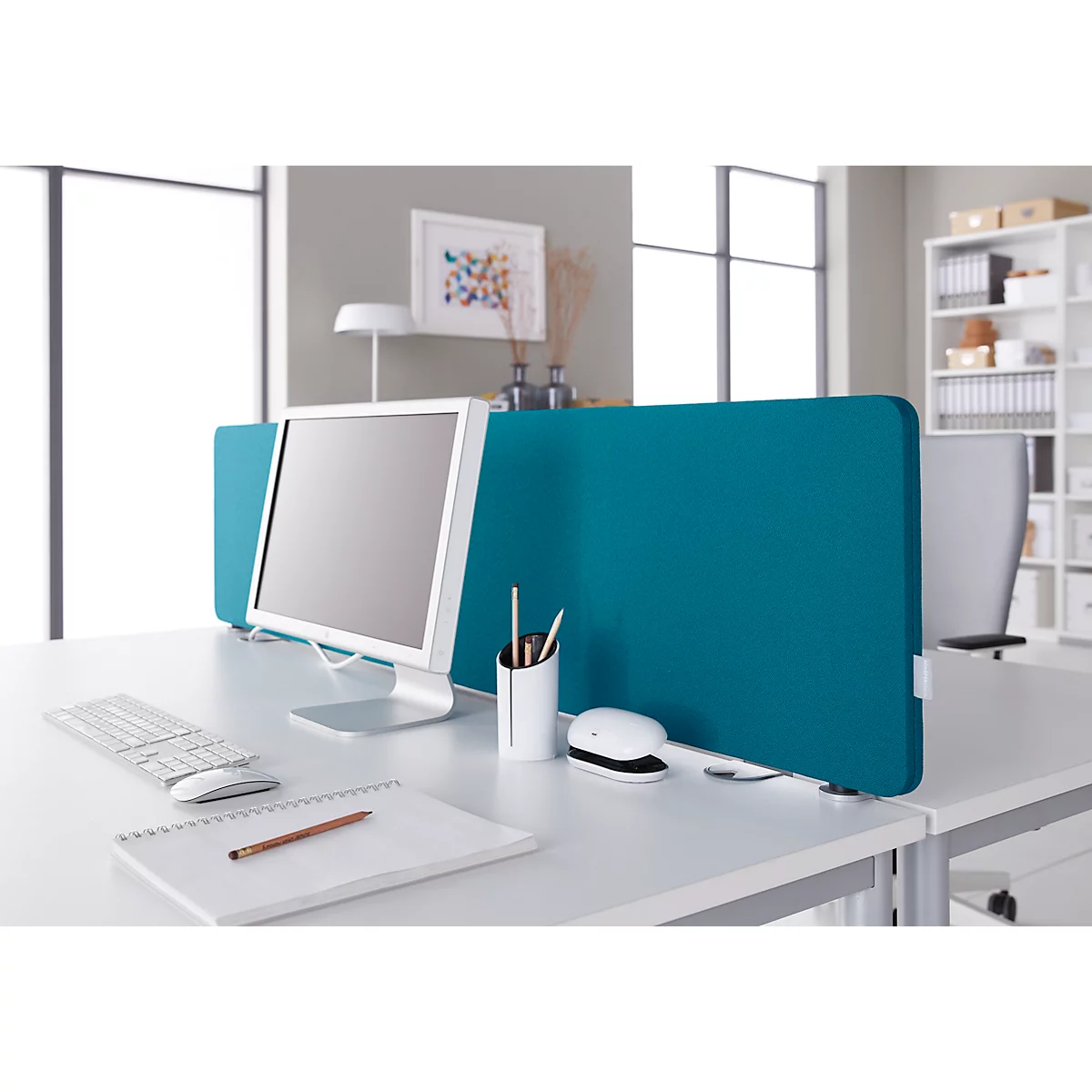Schäfer Shop Select Cloison de table, épaisseur du matériau 30 mm, L 800 x H 387 mm, 100 % polyester recyclé post-consommation, pétrole