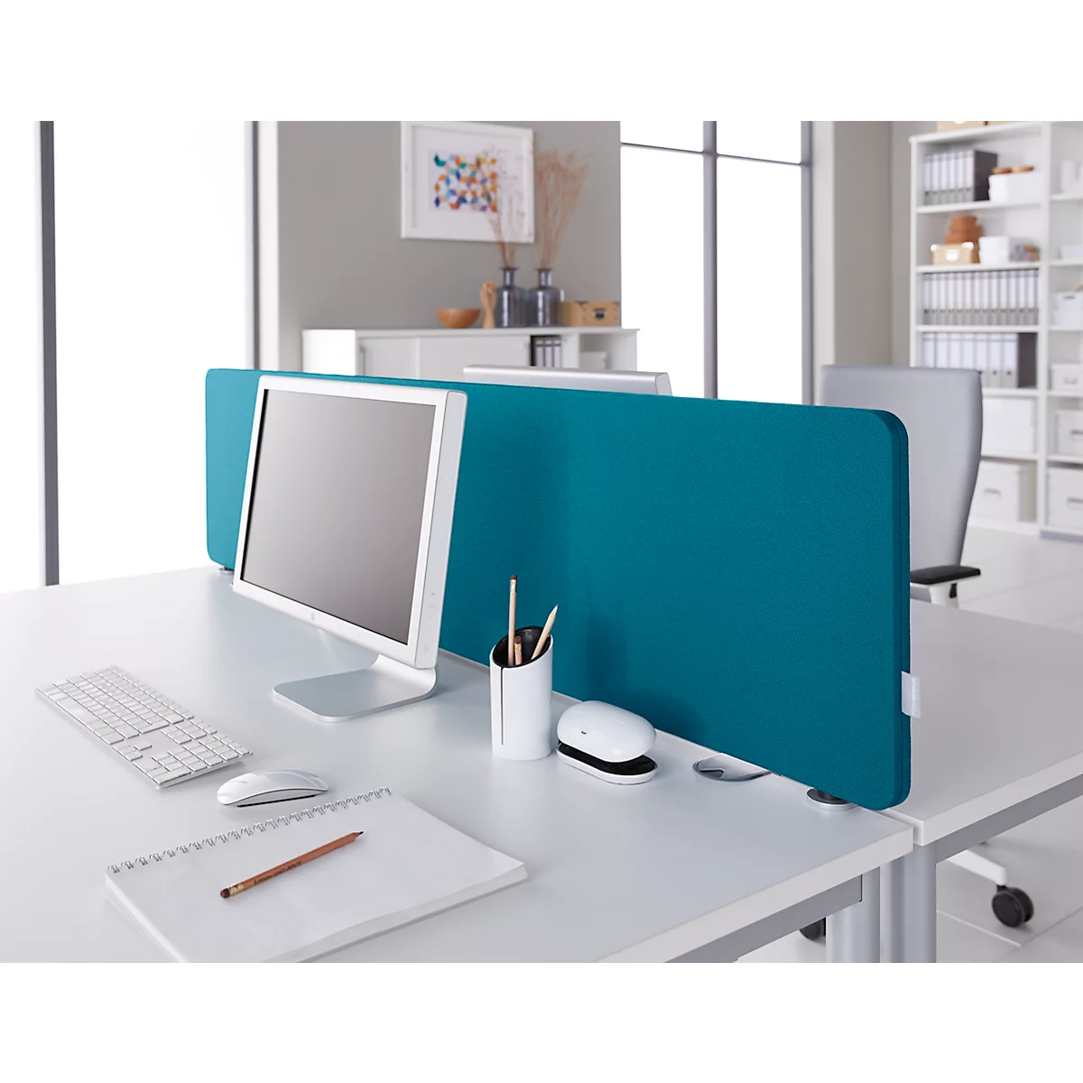 Schäfer Shop Select Cloison de table, épaisseur du matériau 30 mm, L 800 x H 387 mm, 100 % polyester recyclé post-consommation, pétrole