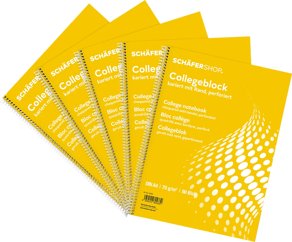 Schäfer Shop Select collegeblokken CLIP, A4, 80 vellen, 5 stuks, wit