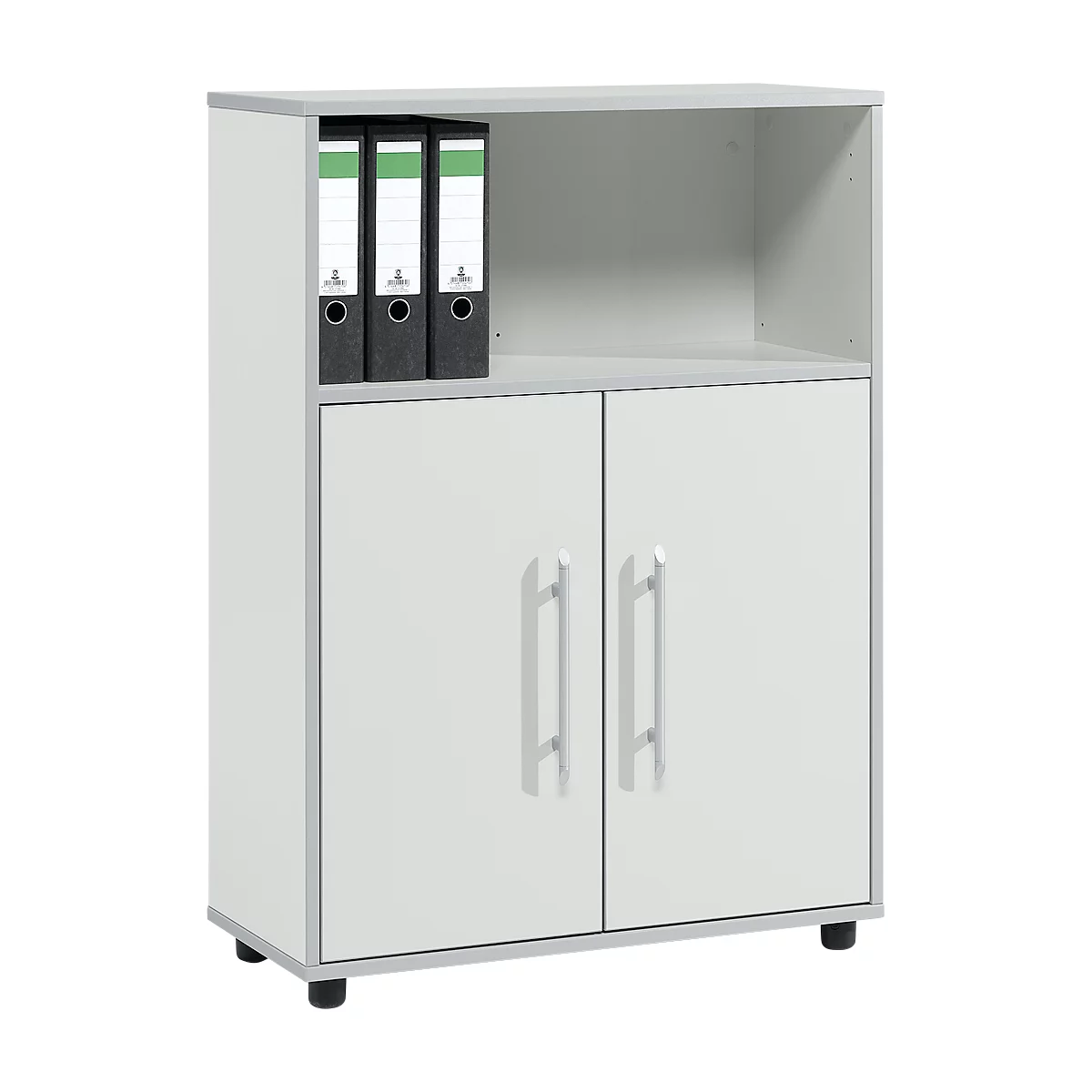 Schäfer Shop Select Combikast Moxxo IQ, hout, 2 vleugeldeuren, 1 open vak, 3 ordnerhoogten, B 801 x D 362 x H 1115 mm, lichtgrijs 