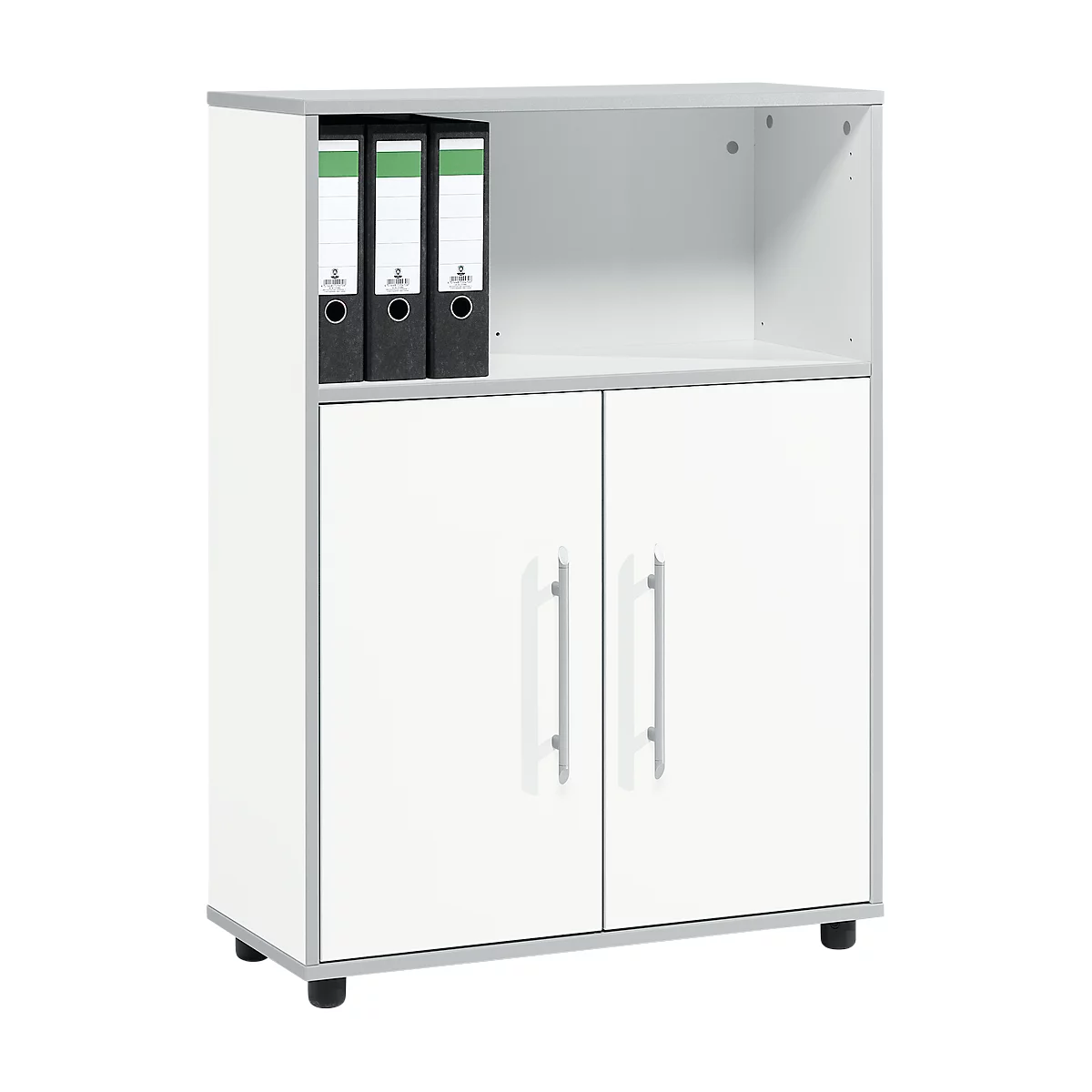 Schäfer Shop Select Combikast Moxxo IQ, hout, 2 vleugeldeuren, 1 open vak, 3 ordnerhoogten, B 801 x D 362 x H 1115 mm, wit 