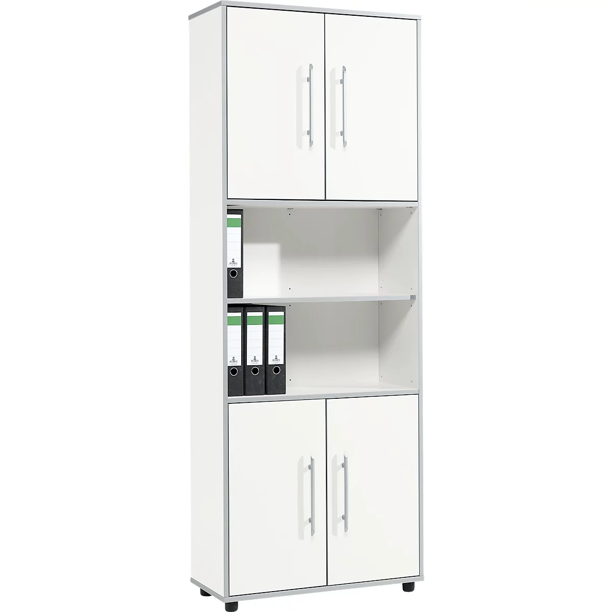 Schäfer Shop Select Combikast Moxxo IQ, hout, 4 vleugeldeuren, 2 open vakken, 6 ordnerhoogten, B 801 x D 362 x H 2166 mm, wit 
