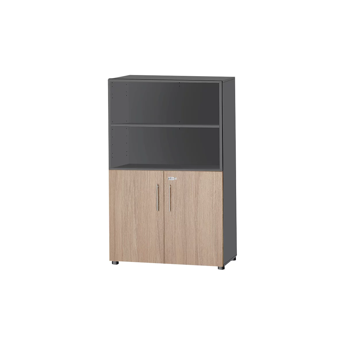 Schäfer Shop Select Combikast Start Off, 4 ordnerhoogten, afsluitbaar, B 800 x D 420 x H 1470 mm, hout, grafiet/eiken