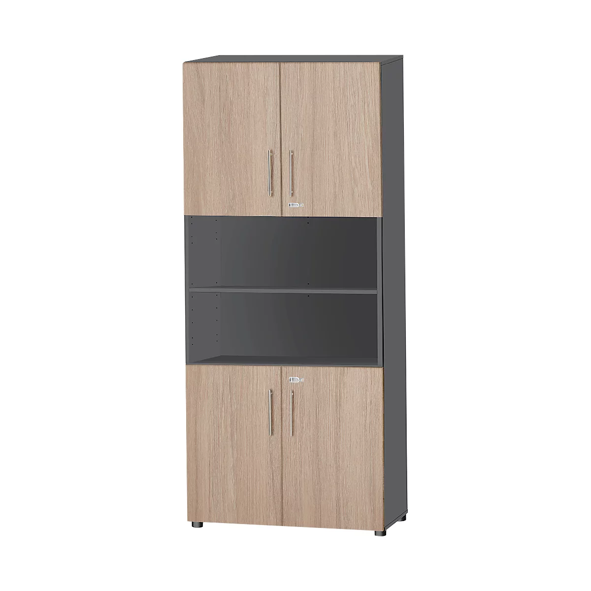 Schäfer Shop Select combikast Start Off, 6 OH, 4 OH w. deur, afsluitbaar, B 800 x D 420 x H 2240 mm, grafiet/eiken decor