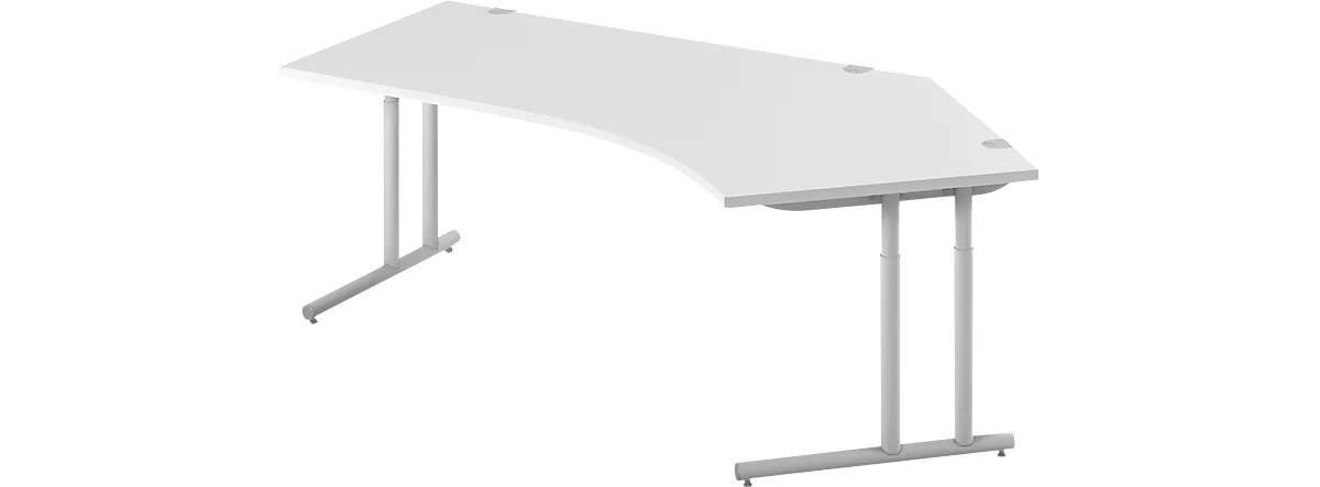 Schäfer Shop Select COMBITEC escritorio angular, ángulo de 135° a la derecha, pie en C, An 2165 x Pr 800/800 x Al 677-817 mm, aluminio gris claro/blanco