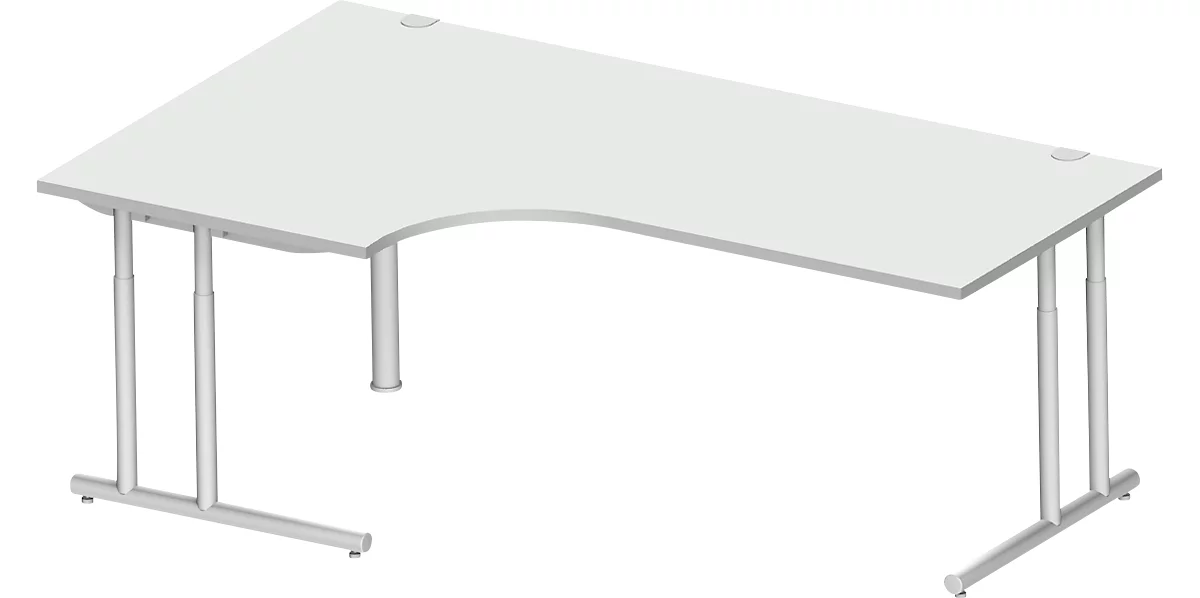 Schäfer Shop Select COMBITEC escritorio angular, ángulo de 90° a la izquierda, pie en C, An 2000 x Pr 1200/800 x Al 677-817 mm, aluminio gris claro/blanco