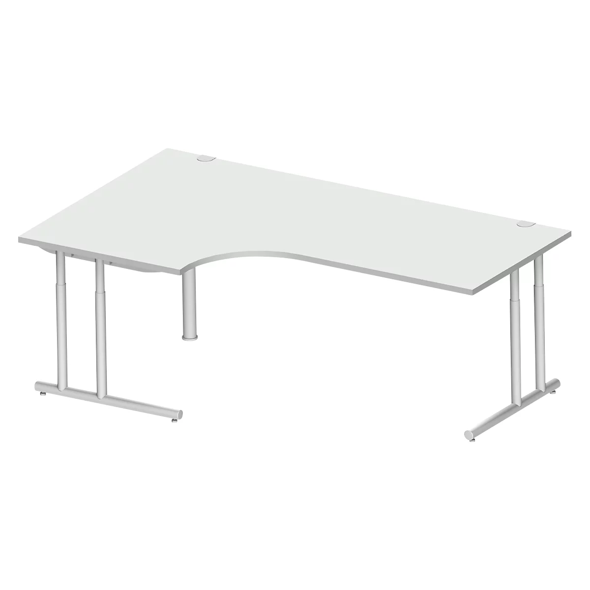 Schäfer Shop Select COMBITEC hoekbureau, 90° hoek links, C-poot, B 2000 x D 1200/800 x H 677-817 mm, aluminium lichtgrijs/wit