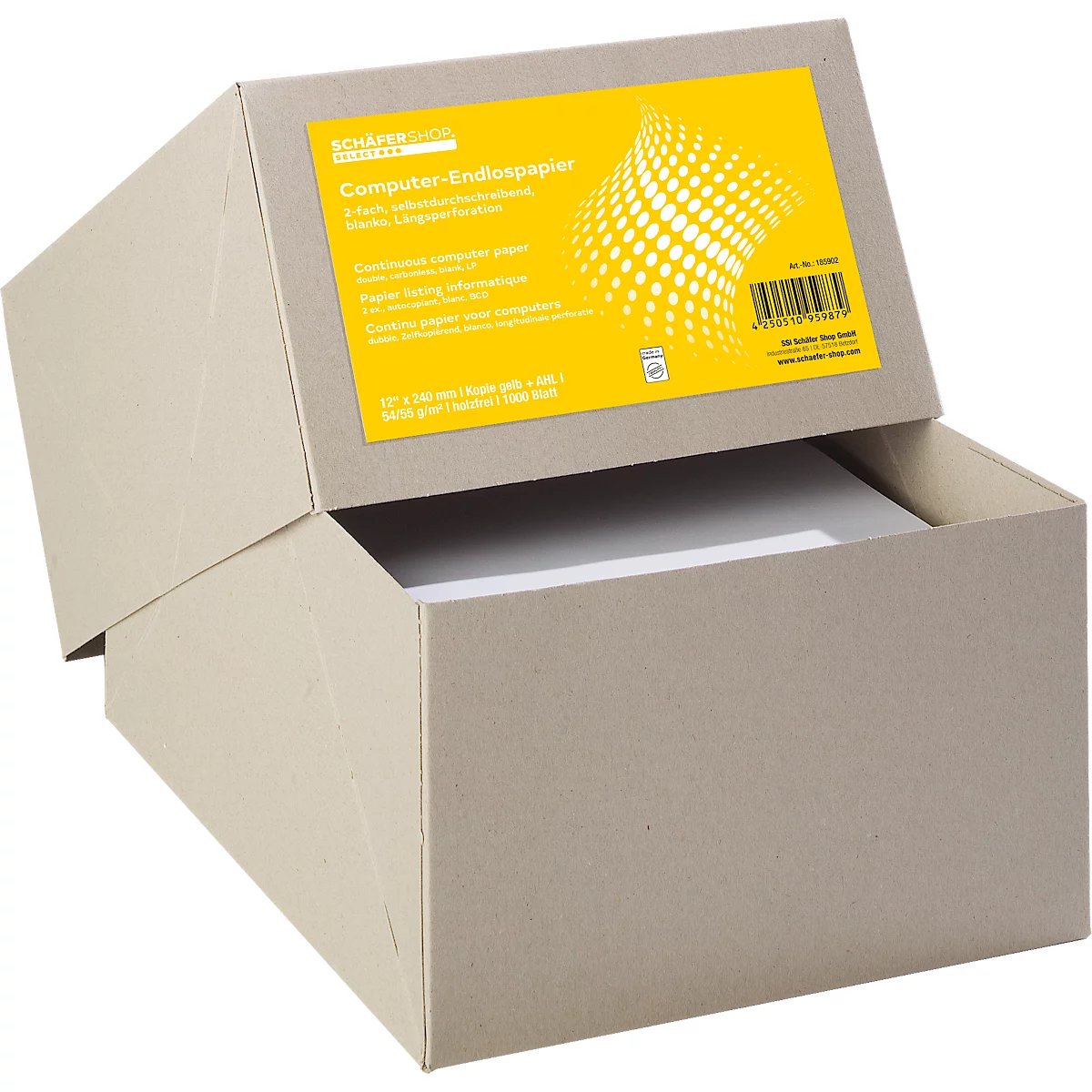 Schäfer Shop Select Computer-kettingpapier, LP, SD, gele kopie, 2-voudig blanco, 1000 stuks