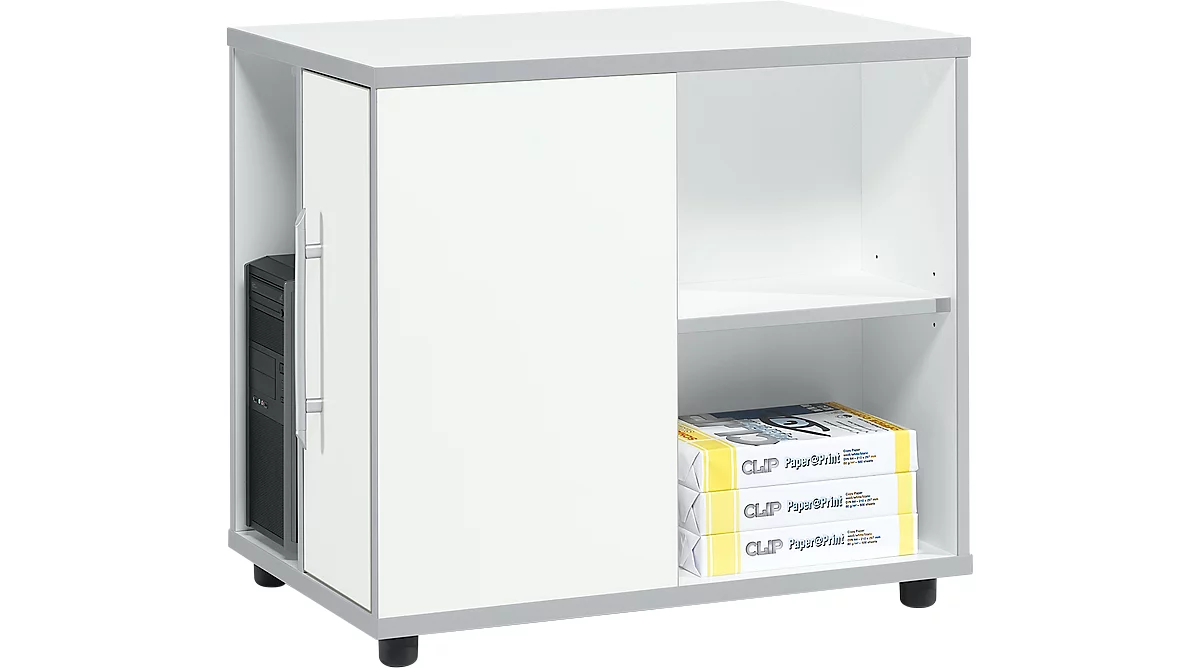 Schäfer Shop Select contenedor adicional Moxxo IQ, compartimento de alimentación para PC, 1 puerta, 2 compartimentos laterales, ancho 551 x fondo 800 x alto 720 mm, blanco 