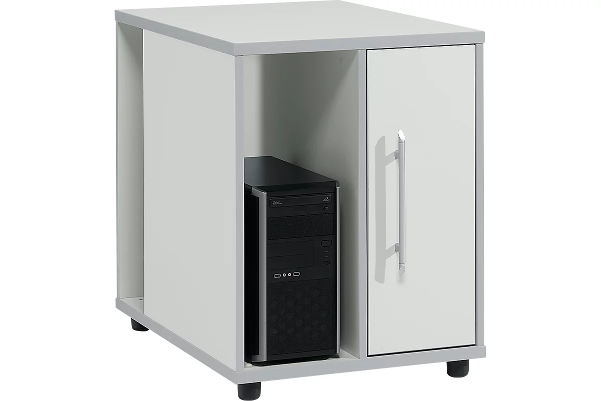 Schäfer Shop Select contenedor adicional Moxxo IQ, compartimento de alimentación para PC, 1 puerta, 2 compartimentos laterales, ancho 551 x fondo 800 x alto 720 mm, gris claro 