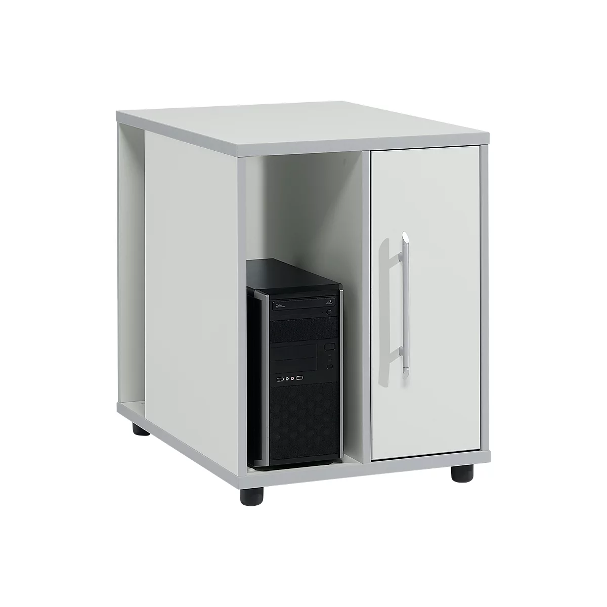 Schäfer Shop Select contenedor adicional Moxxo IQ, compartimento de alimentación para PC, 1 puerta, 2 compartimentos laterales, ancho 551 x fondo 800 x alto 720 mm, gris claro 