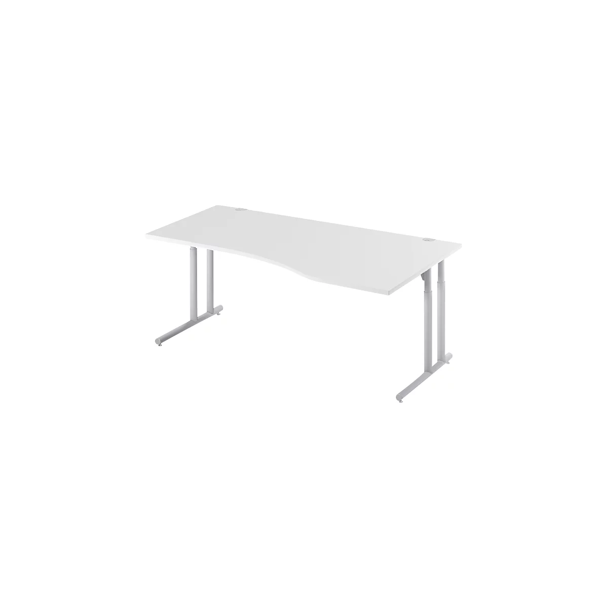 Schäfer Shop Select Desk COMBITEC, vrijstaand, aanbouw rechts, C-poot, B 1800 x D 1000/800 x H 677-817 mm, aluminium lichtgrijs/wit