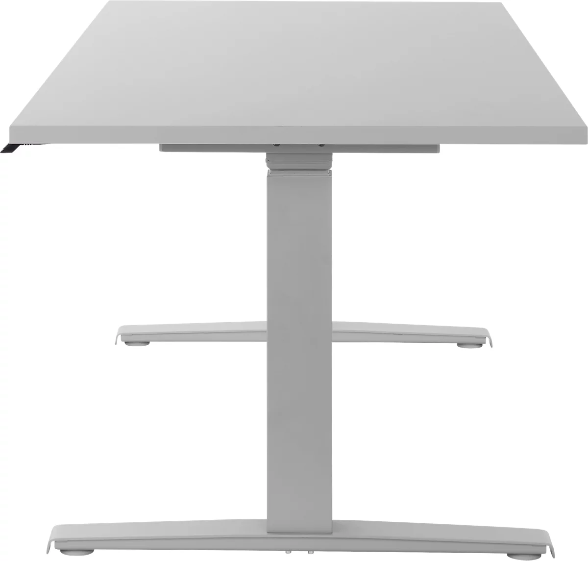 Schäfer Shop Select Desk LOGIN, regulable en altura eléctricamente, rectangular, pie en T, ancho 1800 x fondo 800 x alto 645-1290 mm, aluminio gris claro/blanco