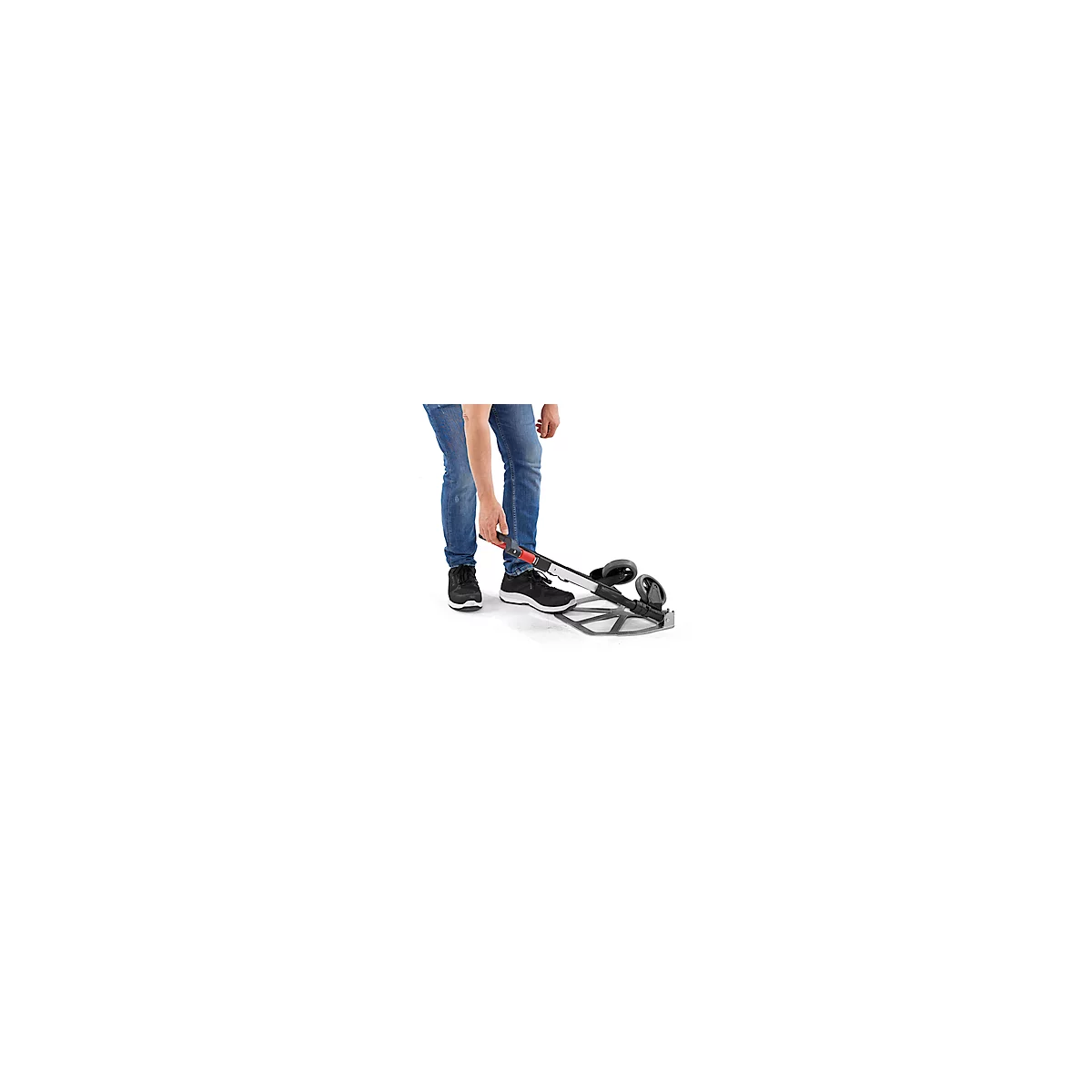 Schäfer Shop Select Diable, capacité 60 kg, pliable, sangle de serrage élastique, 2 roues fixes, aluminium/plastique, rouge-noir-argenté