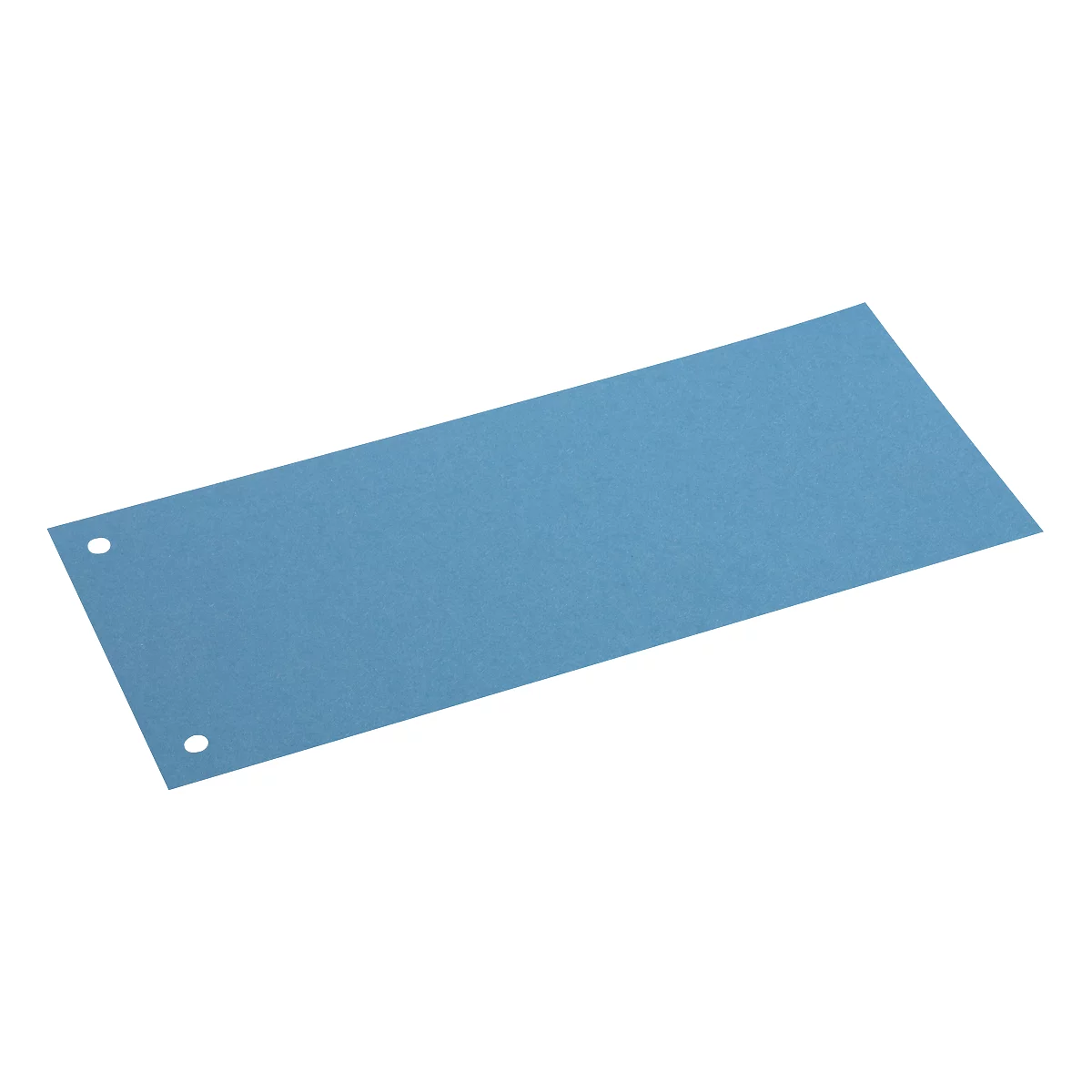 Rectangular light blue paper with holes at the ends. The paper lies diagonally on a white background.