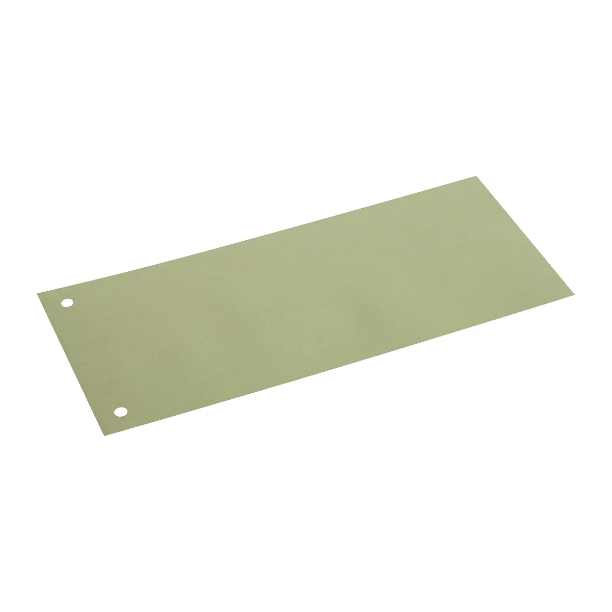 Rectangular, light green plate with two holes.