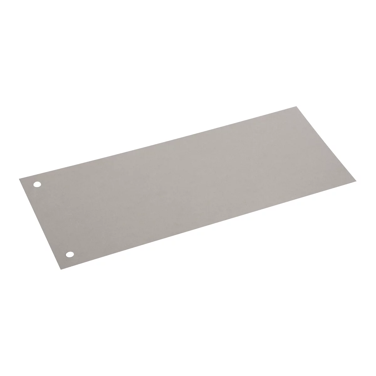 Gray, rectangular metal sheet with two holes.
