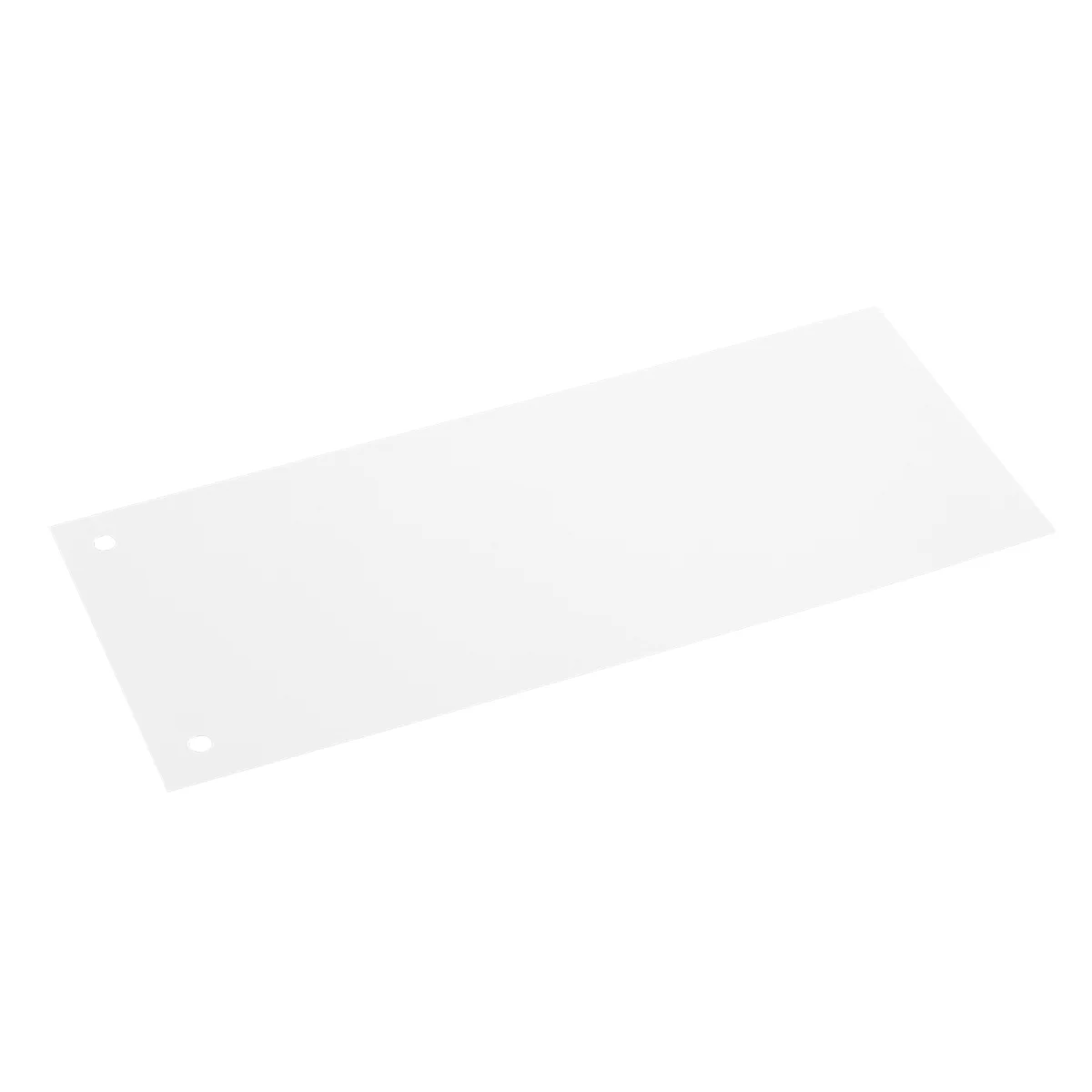 Rectangular white plastic plate with two holes. It lies diagonally in front of a white background.