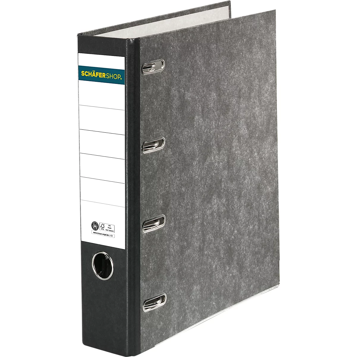 Grey file folder, opened, with a white label and lettering.