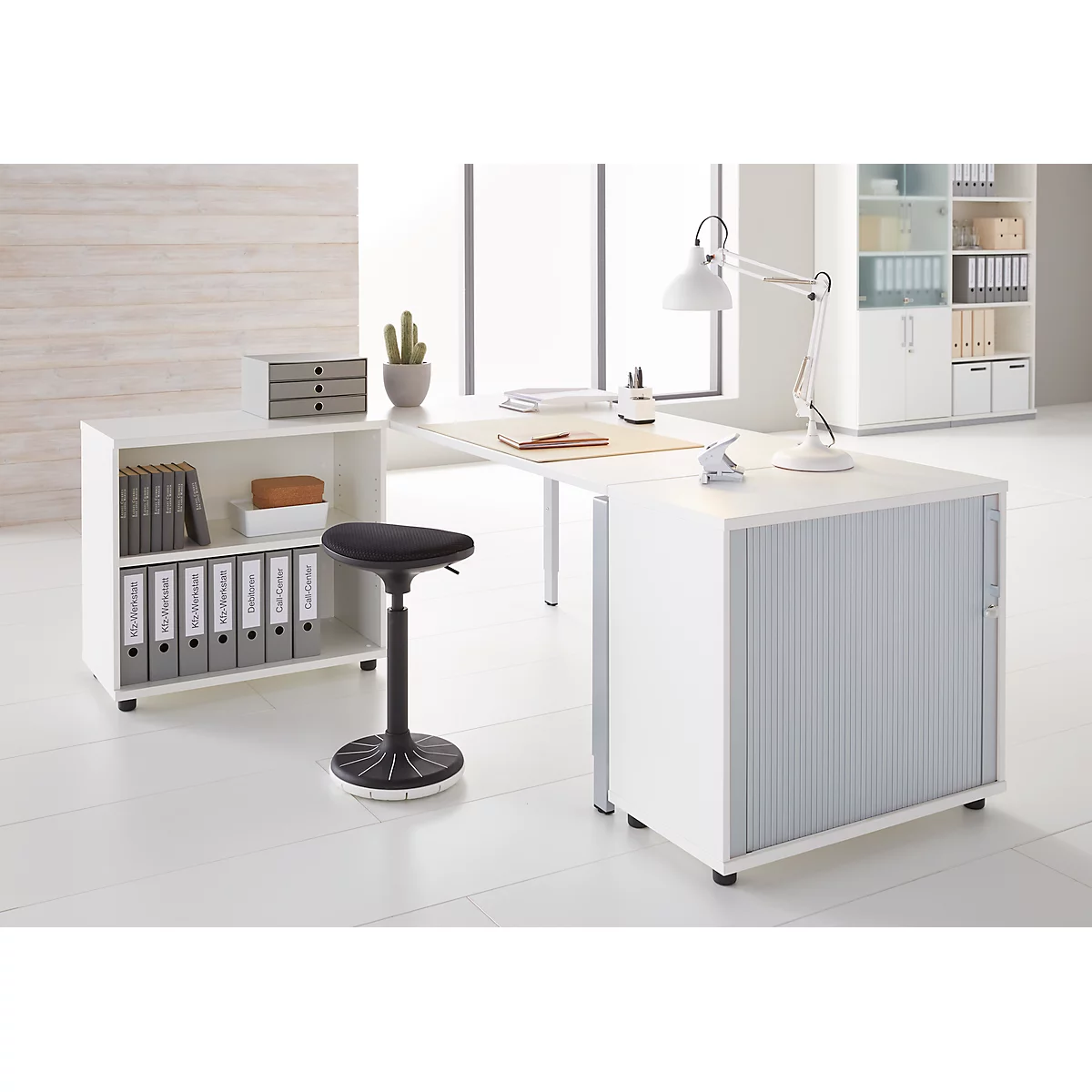 Schäfer Shop Select Dwarsrolluikkast, hout, 2 legplanken, B 800 mm x D 421 x H 750 mm, wit, wit.
