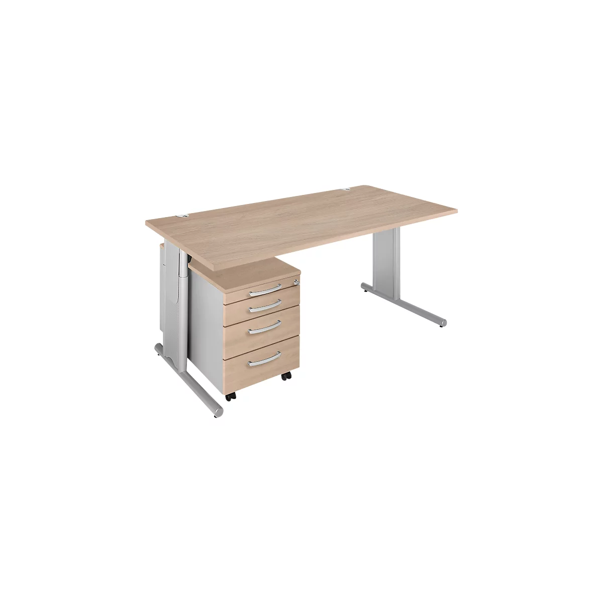 Schäfer Shop Select Ensemble de mobilier de bureau COMBITEC en 2 parties, bureau, L 1600 mm, chêne/alu blanc + caisson à roulettes 1233