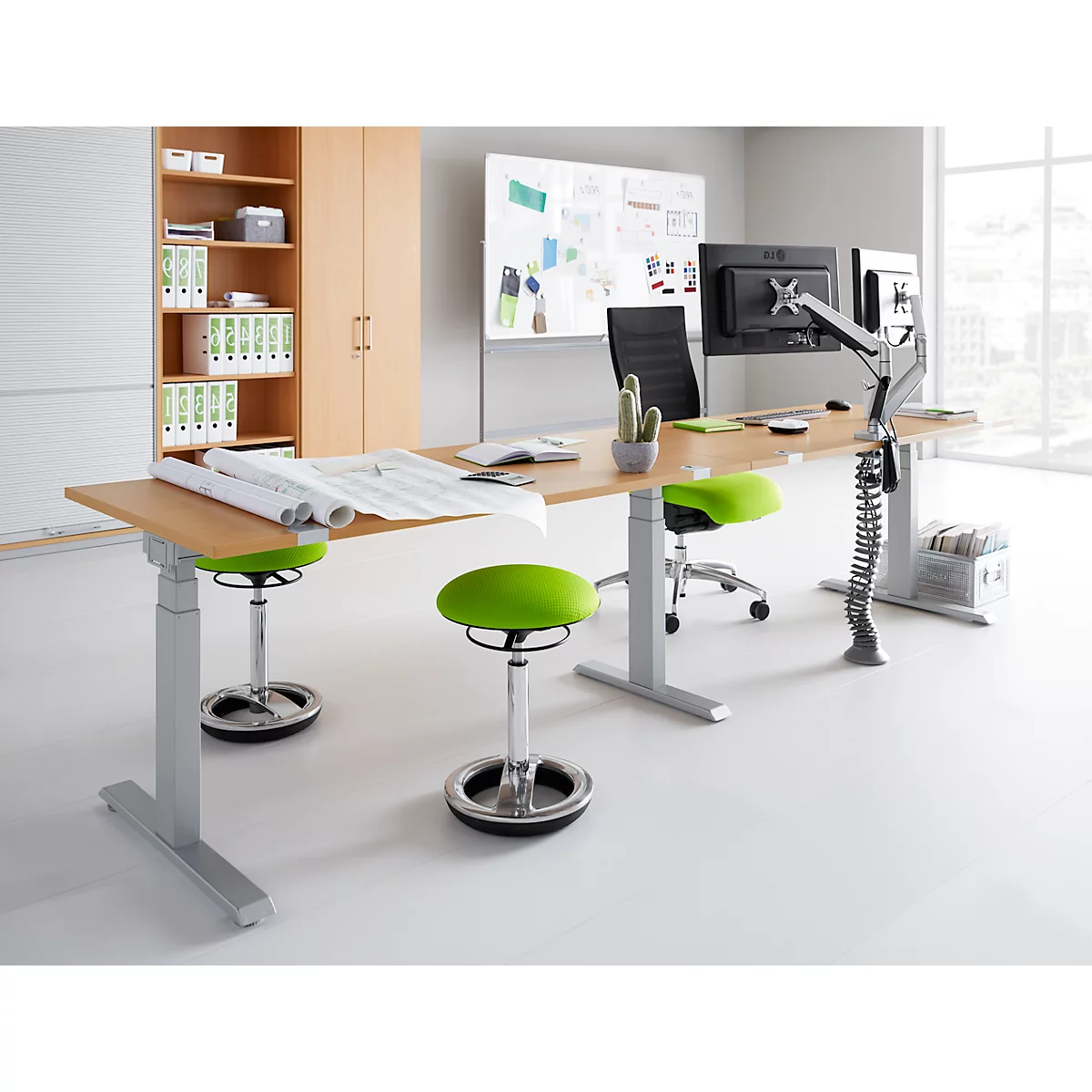Schäfer Shop Select ERGO-T 2.0 Big desk, elektrische hoogteverstelling, rechthoekig, T-voet, B 3200 x D 800 x H 640-1300 mm, aluminium lichtgrijs/wit 