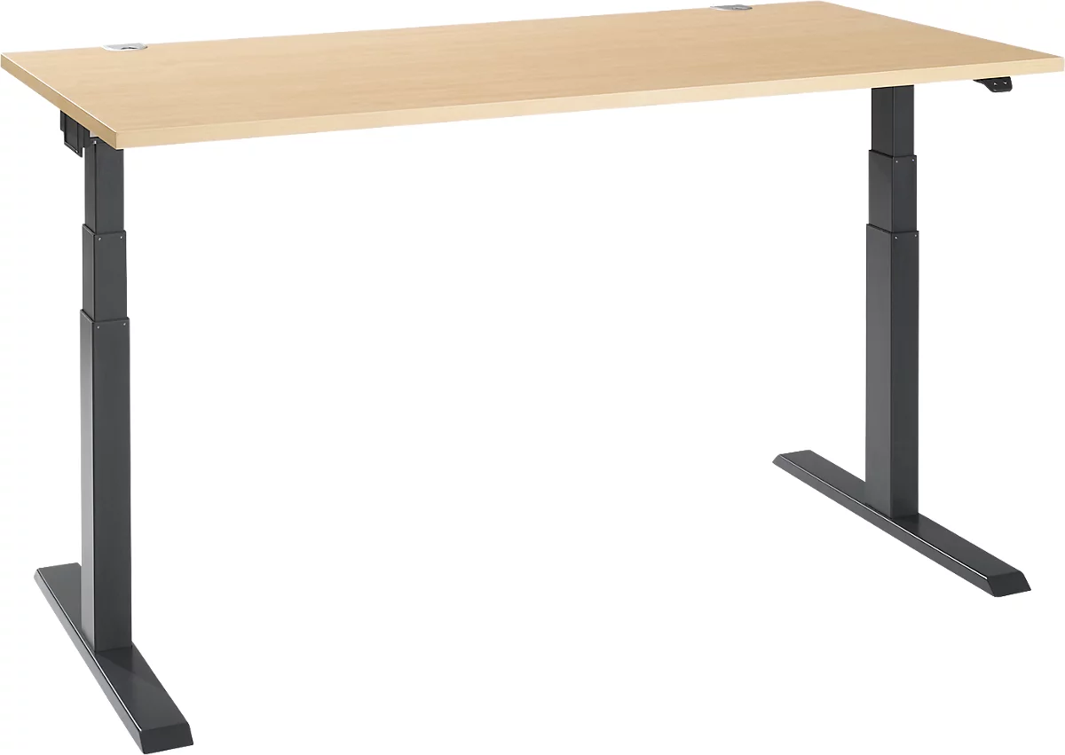 Schäfer Shop Select ERGO-T 2.0 escritorio, regulable en altura eléctricamente, rectangular, pie en T, ancho 1600 x fondo 800 x alto 640-1300 mm, arce/antracita