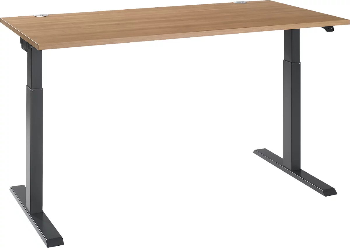 Schäfer Shop Select ERGO-T 2.0 escritorio, regulable en altura eléctricamente, rectangular, pie en T, ancho 1600 x fondo 800 x alto 715-1205 mm, cerezo Romana/antracita