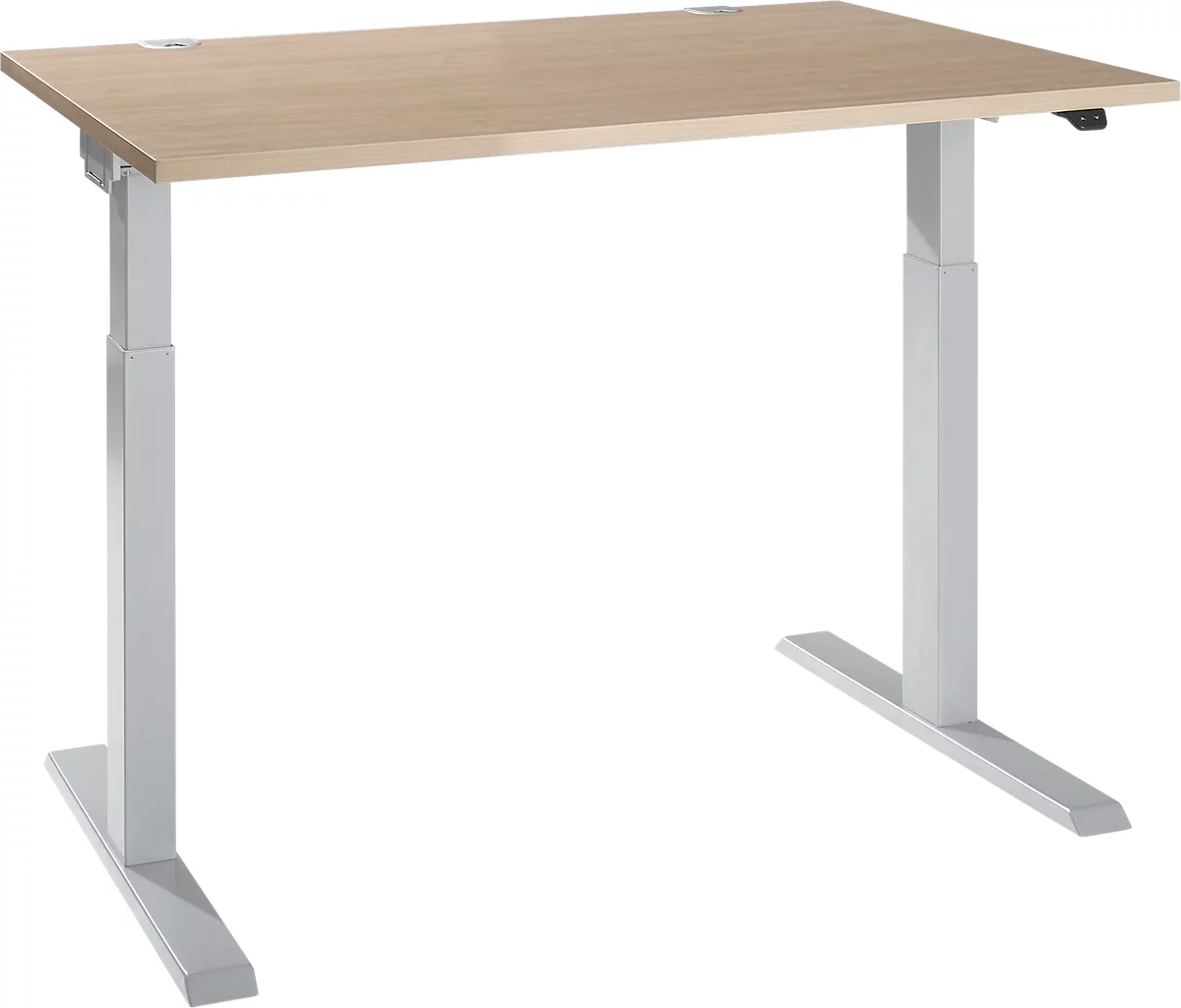 Schäfer Shop Select ERGO-T 2.0 tafel, elektrisch in hoogte verstelbaar, rechthoekig, T-voet, B 1200 x D 800 x H 715-1205 mm, eiken/wit aluminium