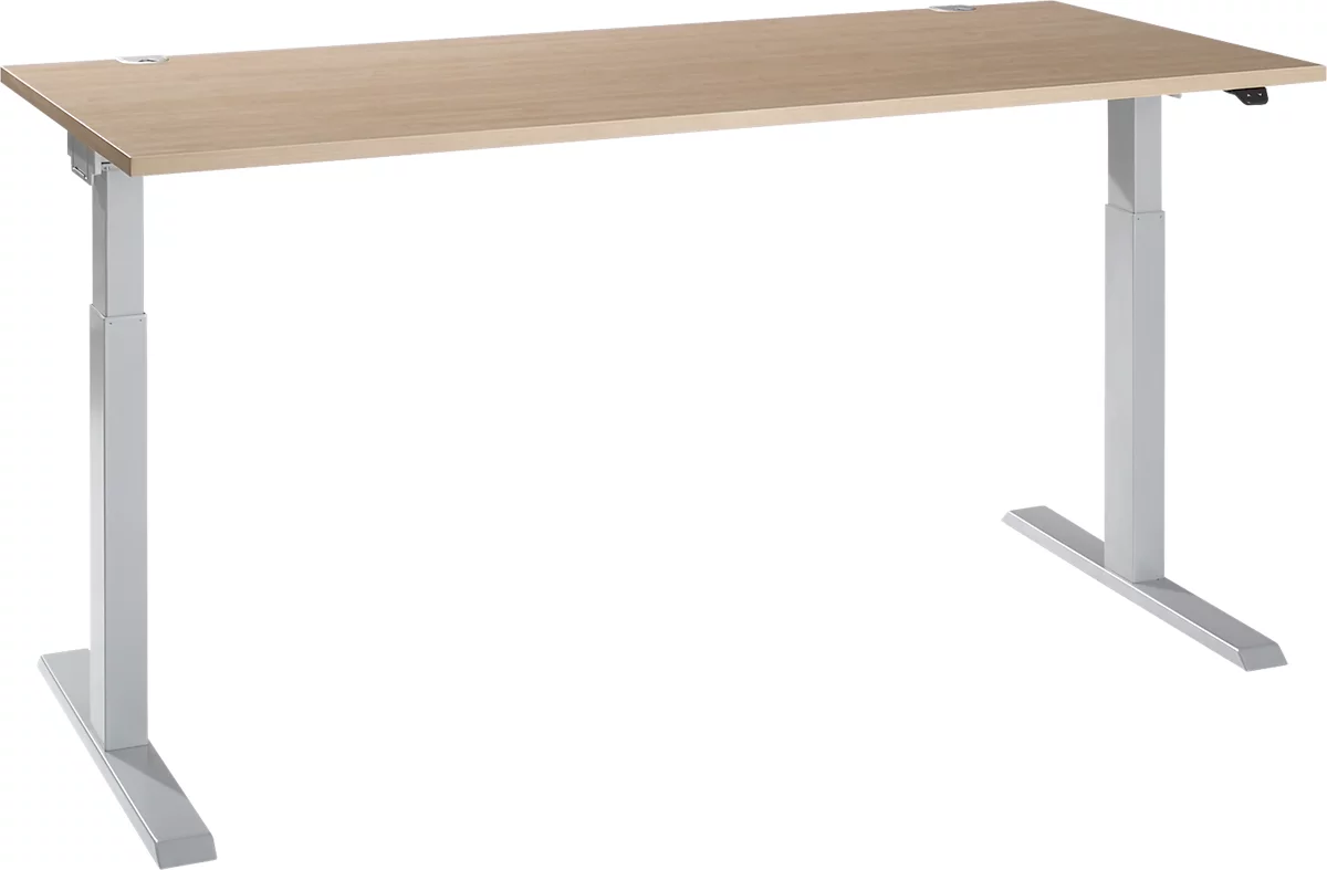 Schäfer Shop Select ERGO-T 2.0 tafel, elektrisch in hoogte verstelbaar, rechthoekig, T-voet, B 1800 x D 800 x H 715-1205 mm, eiken/wit aluminium