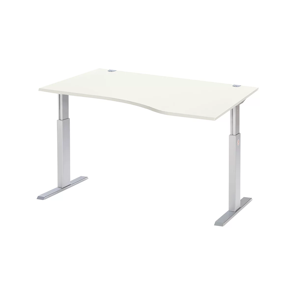 Schäfer Shop Select ERGO-T bureau, elektrisch in hoogte verstelbaar, vrije vorm, aanbouw rechts, T-voet, B 1800 x H 725-1185 mm, alu wit/wit