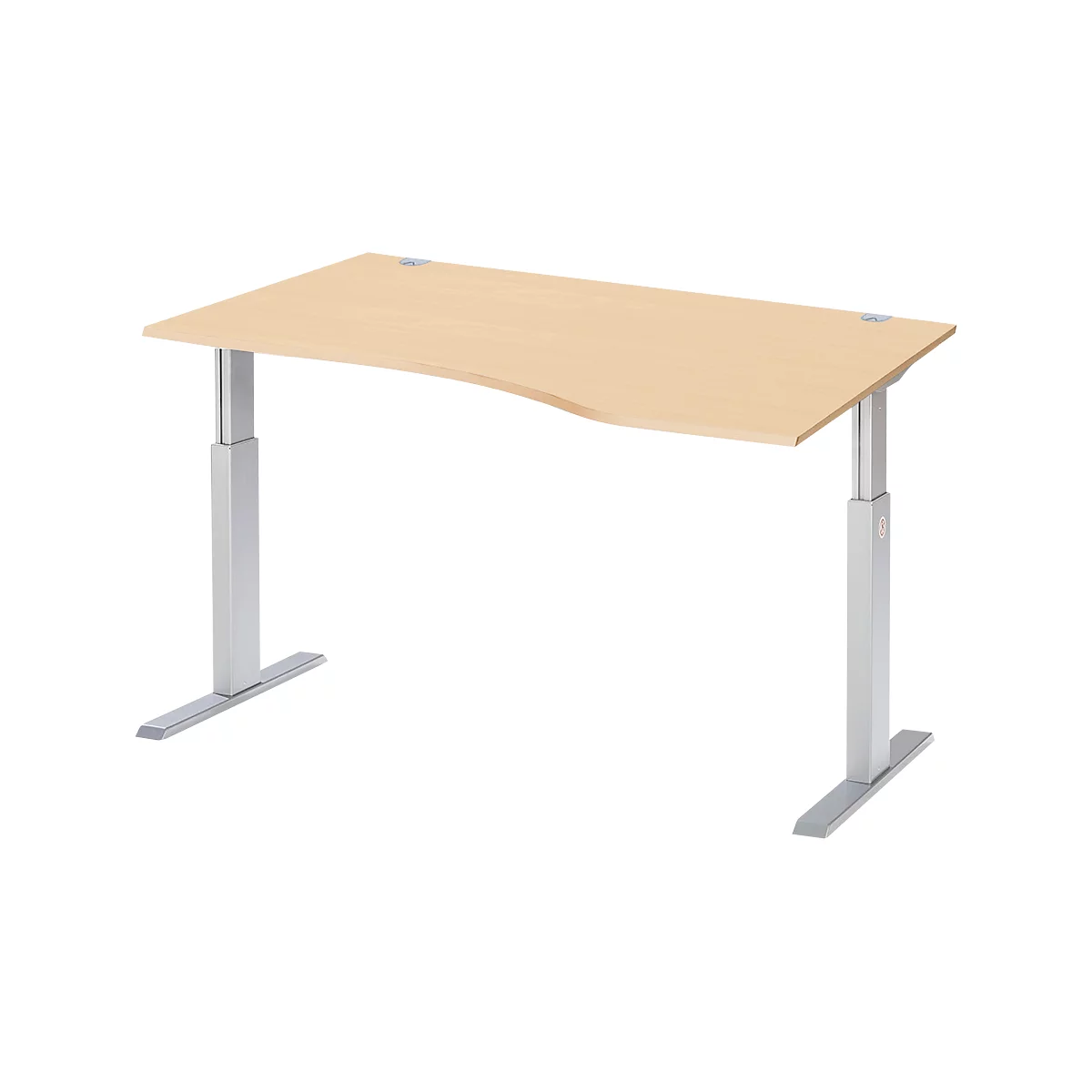 Schäfer Shop Select ERGO-T escritorio, regulable eléctricamente en altura, forma libre, fijación a la derecha, pie en T, An 1800 x Al 725-1185 mm, decoración arce/aluminio blanco