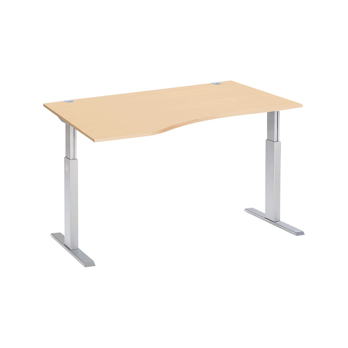 Schäfer Shop Select ERGO-T escritorio, regulable eléctricamente en altura, forma libre, fijación a la izquierda, pata en T, An 1800 x Al 725-1185 mm, decoración arce/aluminio blanco