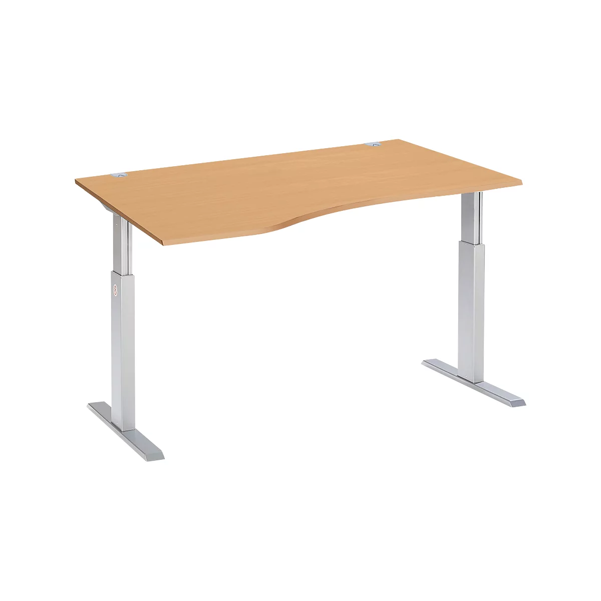 Schäfer Shop Select ERGO-T escritorio, regulable eléctricamente en altura, forma libre, fijación a la izquierda, pata en T, An 1800 x Al 725-1185 mm, decoración haya/aluminio blanco